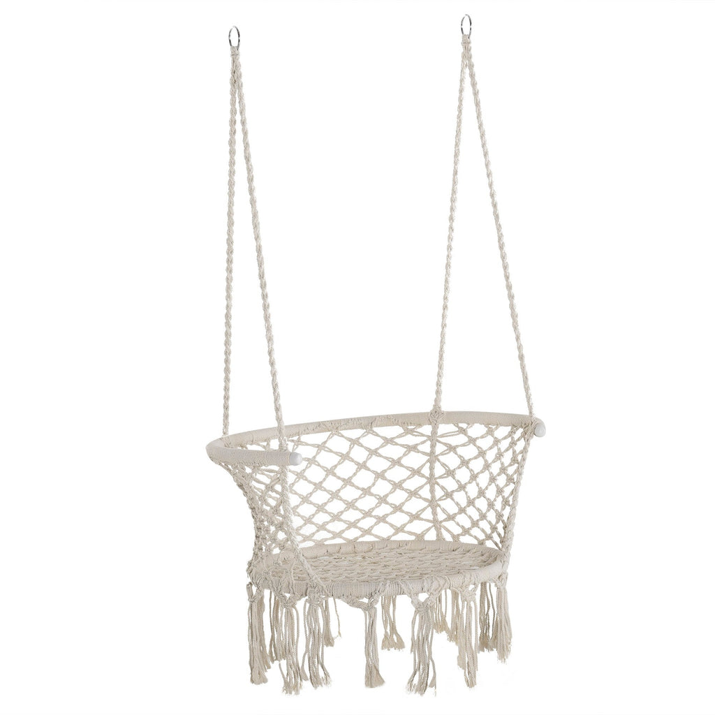 EASYCOMFORT Hanging Chair in Polyester and Macramé for Indoors and Outdoors Cream
