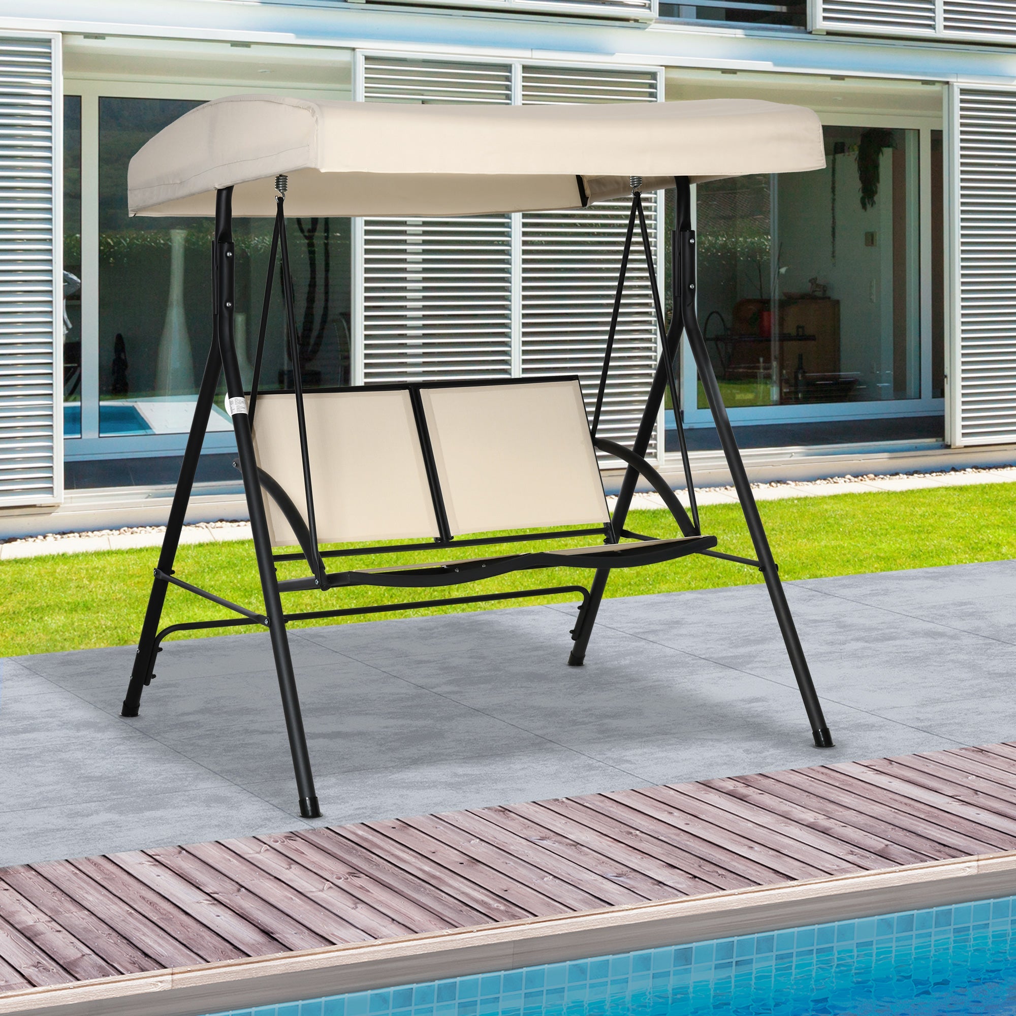 EASYCOMFORT 2-Seater Garden Swing with Adjustable Canopy, 140x118x162cm Beige