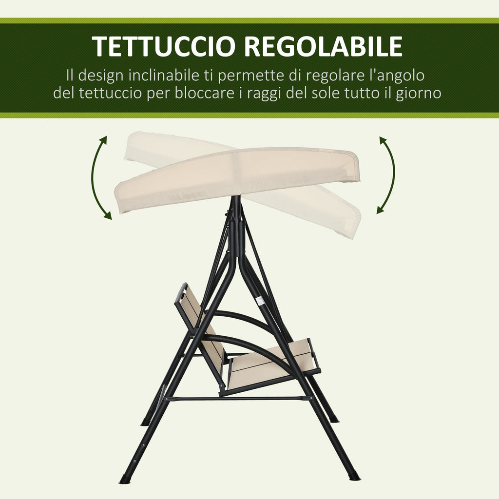 EASYCOMFORT 2-Seater Garden Swing with Adjustable Canopy, 140x118x162cm Beige