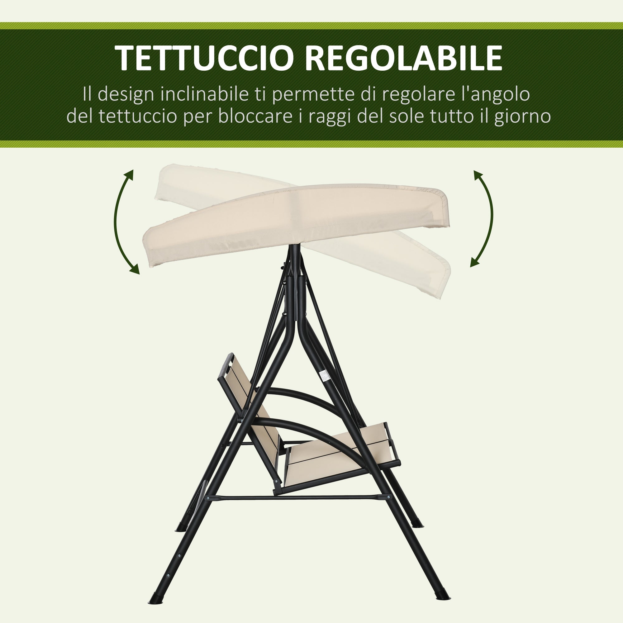 EASYCOMFORT 2-Seater Garden Swing with Adjustable Canopy, 140x118x162cm Beige