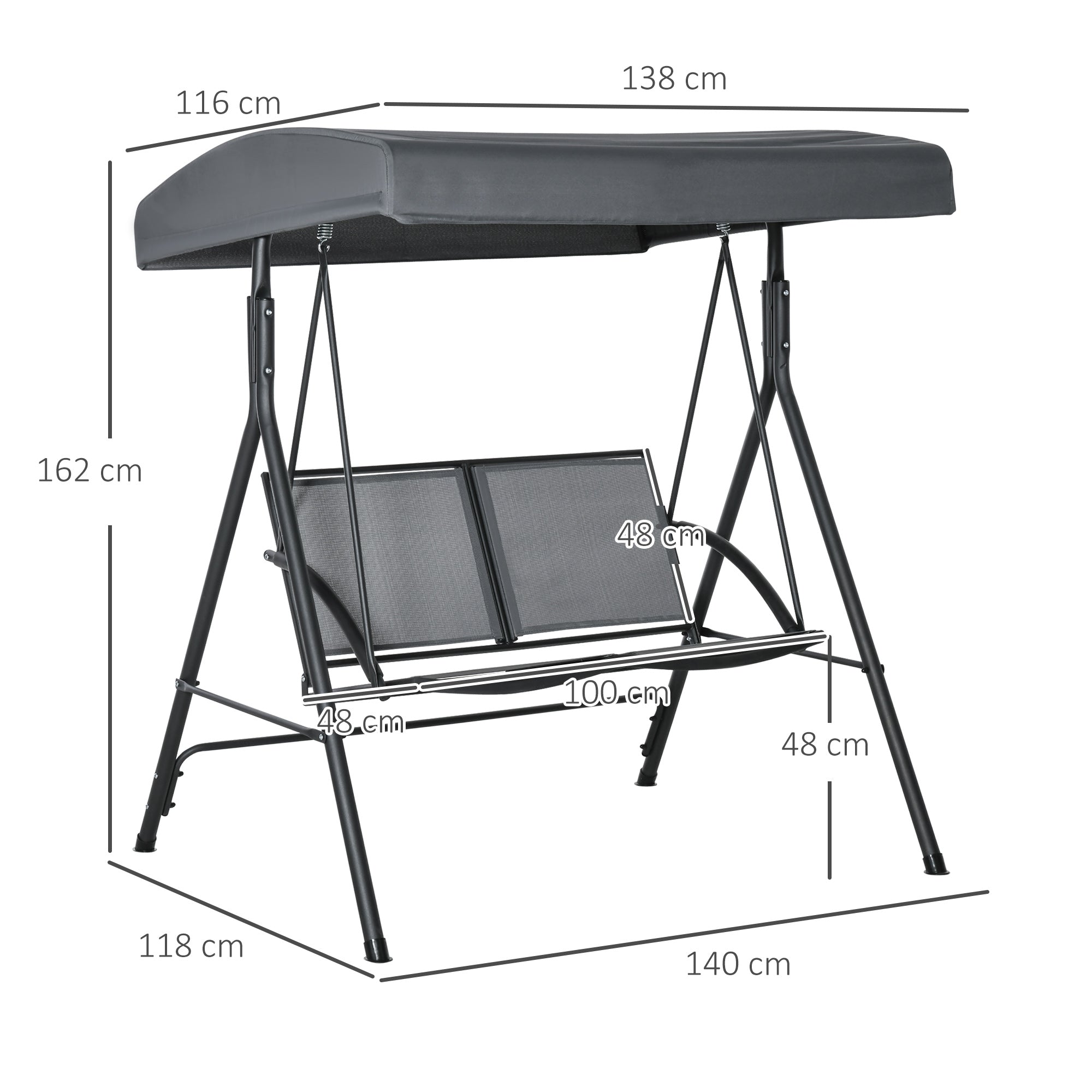 EasyComfort 2-persoons schommelbank met verstelbare luifel 140x118x162 cm
