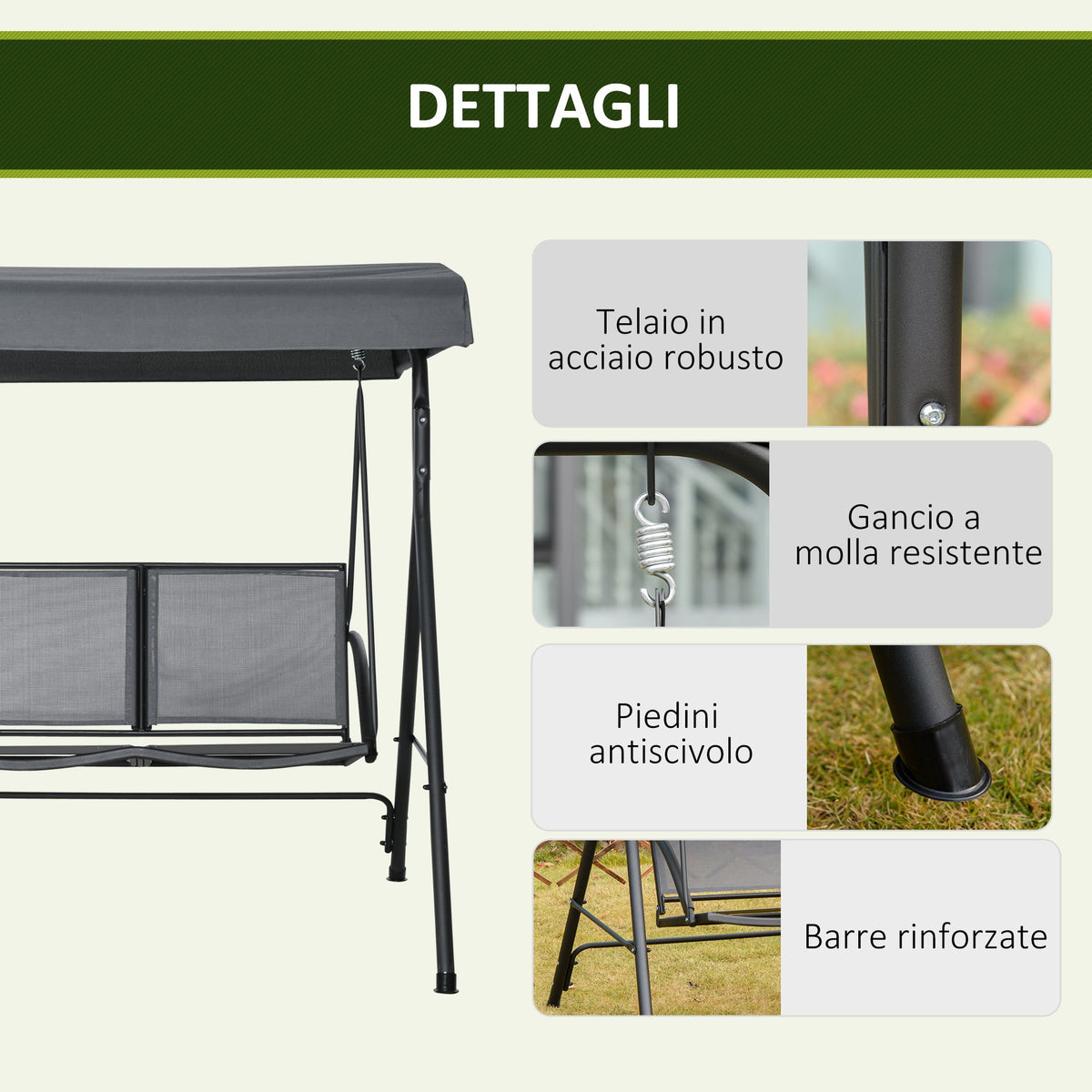 EasyComfort 2-persoons schommelbank met verstelbare luifel 140x118x162 cm