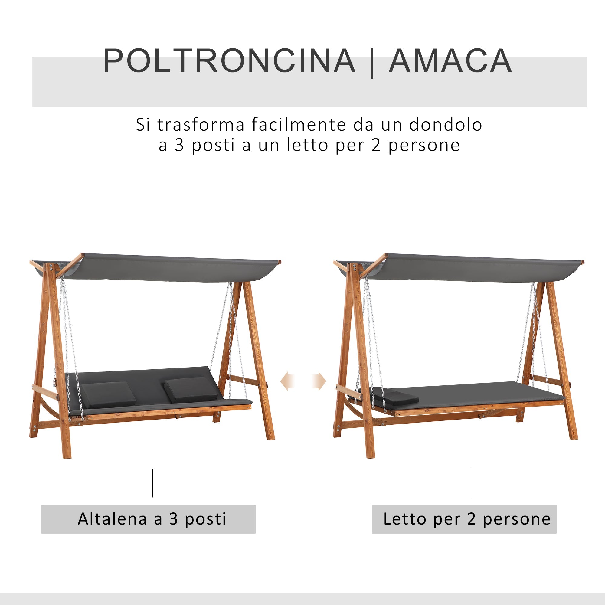 Easycomfort Dondolo da Giardino 3 Posti Convertibile in Letto Matrimoniale, 225.5x113x180cm