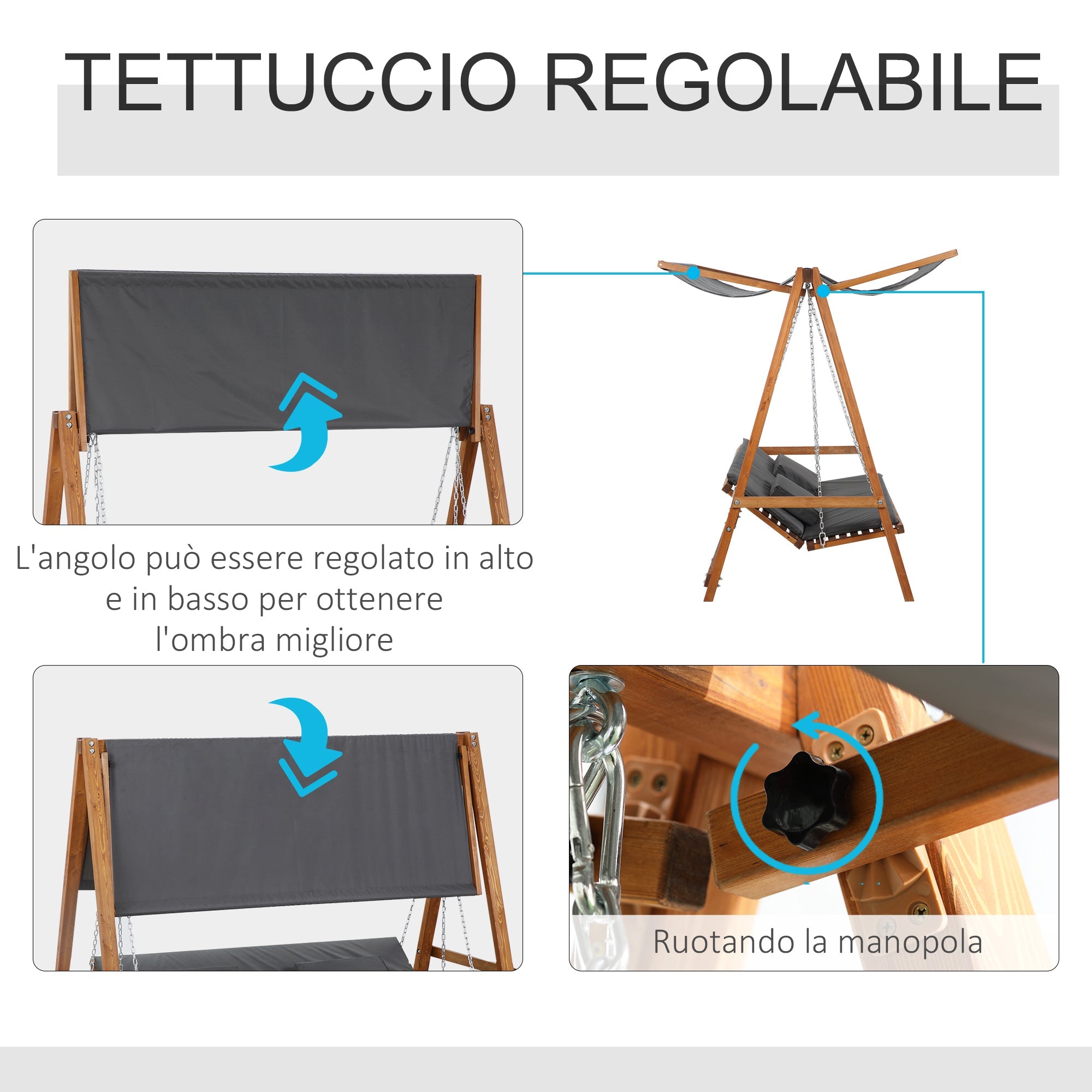 Easycomfort Dondolo da Giardino 3 Posti Convertibile in Letto Matrimoniale, 225.5x113x180cm