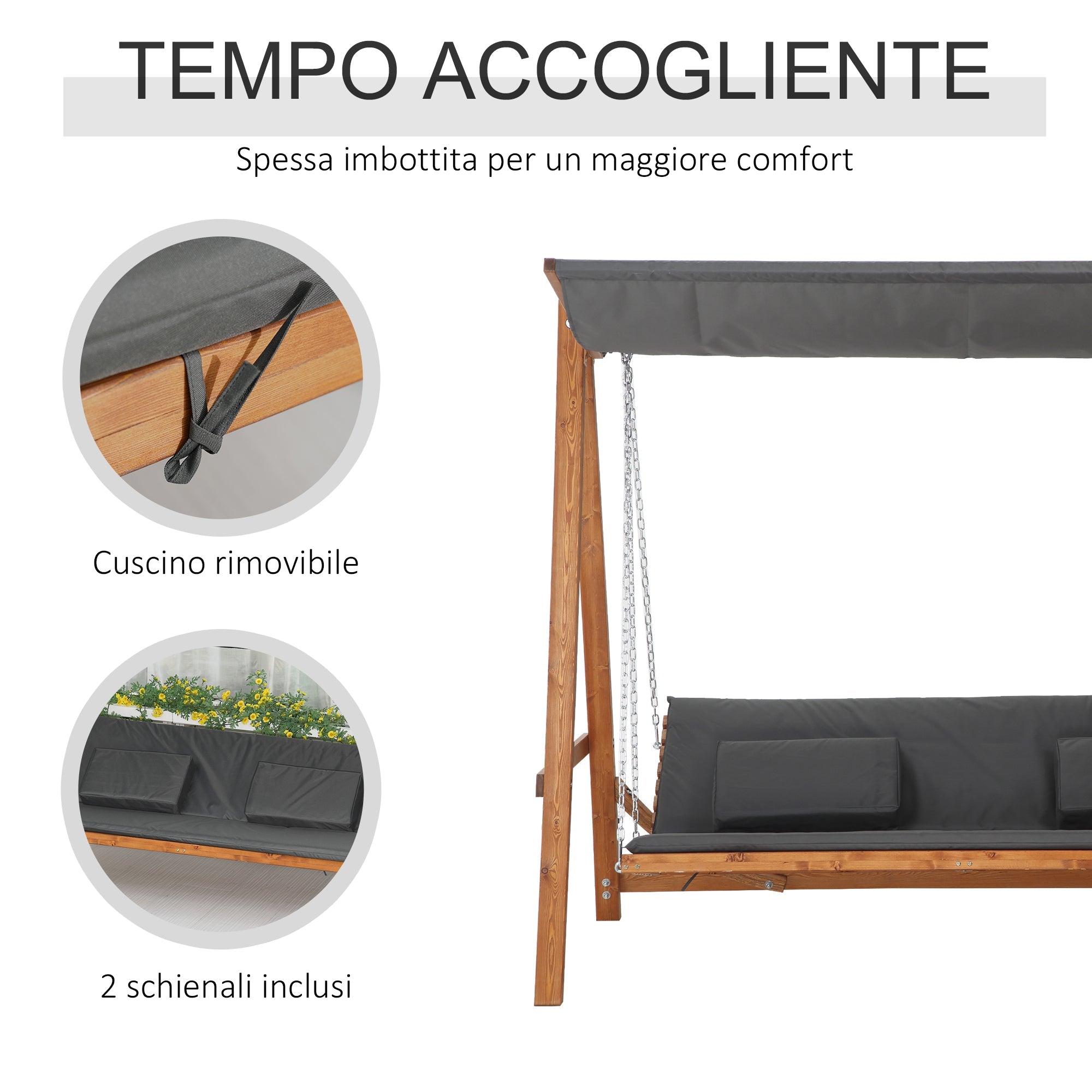 Easycomfort Dondolo da Giardino 3 Posti Convertibile in Letto Matrimoniale, 225.5x113x180cm