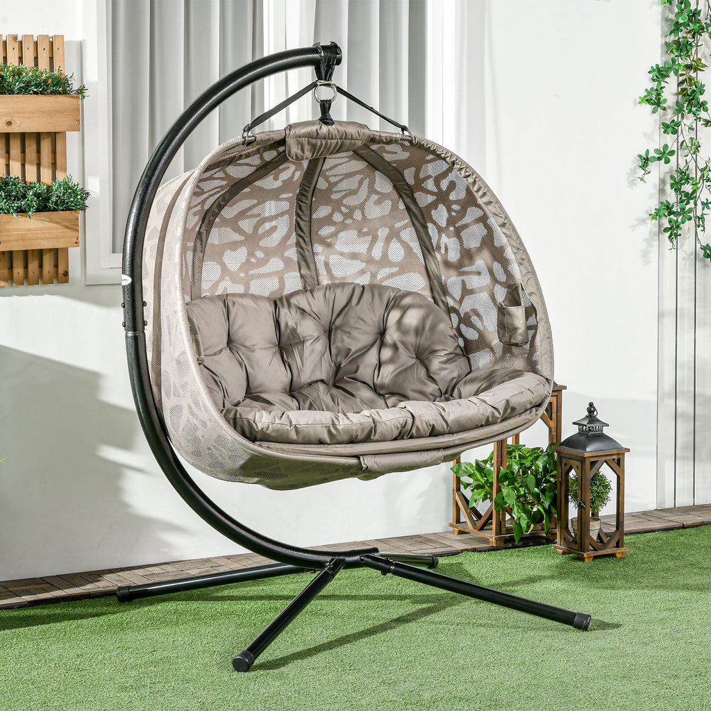 Easycomfort Poltrona Sospesa 2 Posti with 2 Tasche, 2 Cuscini e Cesto Pieghevole, 130x103x172 cm