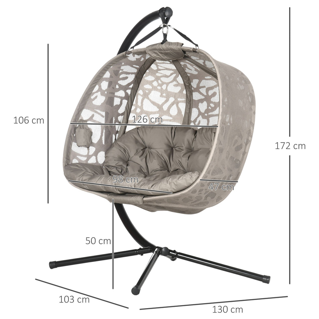 Easycomfort Poltrona Sospesa 2 Posti with 2 Tasche, 2 Cuscini e Cesto Pieghevole, 130x103x172 cm