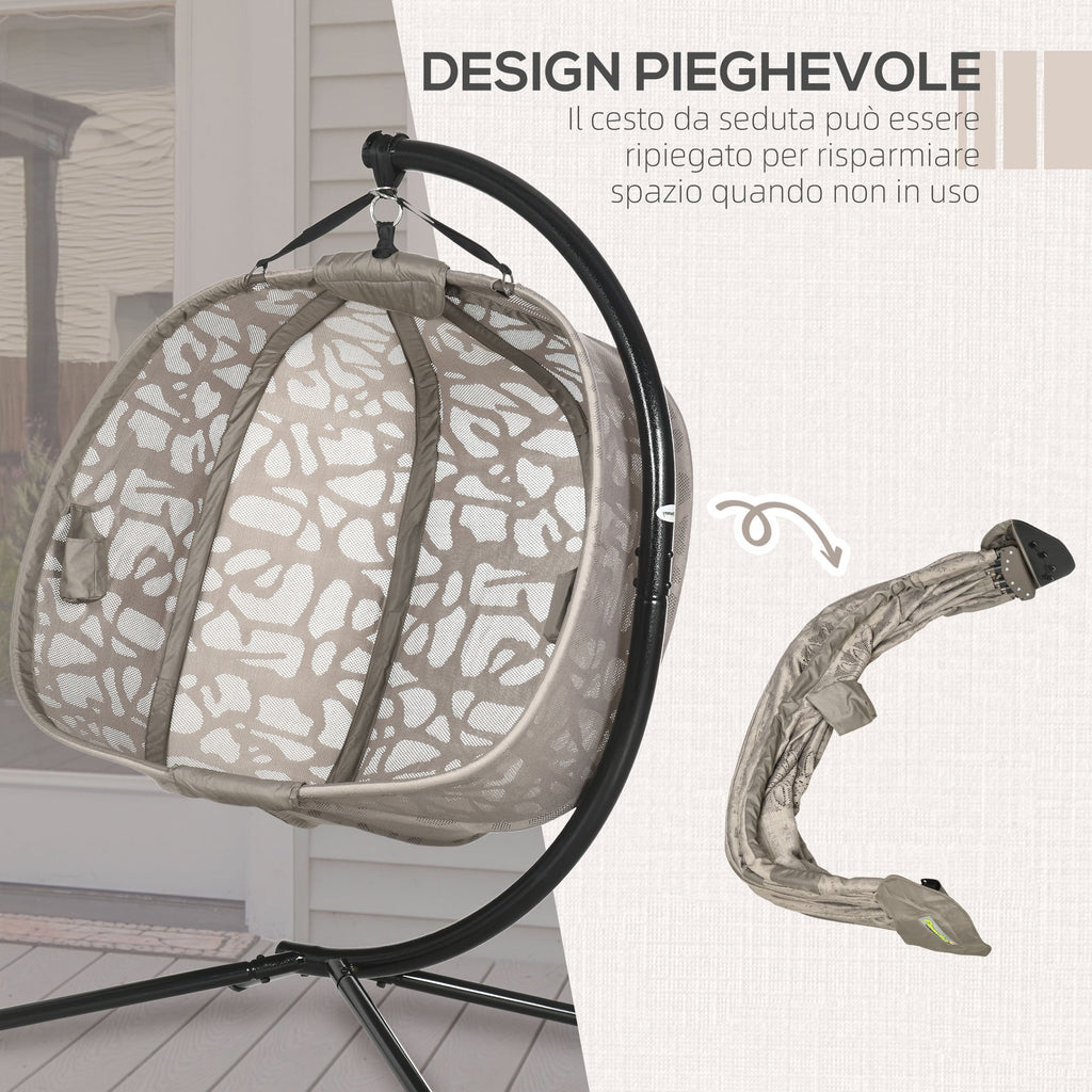 Easycomfort Poltrona Sospesa 2 Posti with 2 Tasche, 2 Cuscini e Cesto Pieghevole, 130x103x172 cm