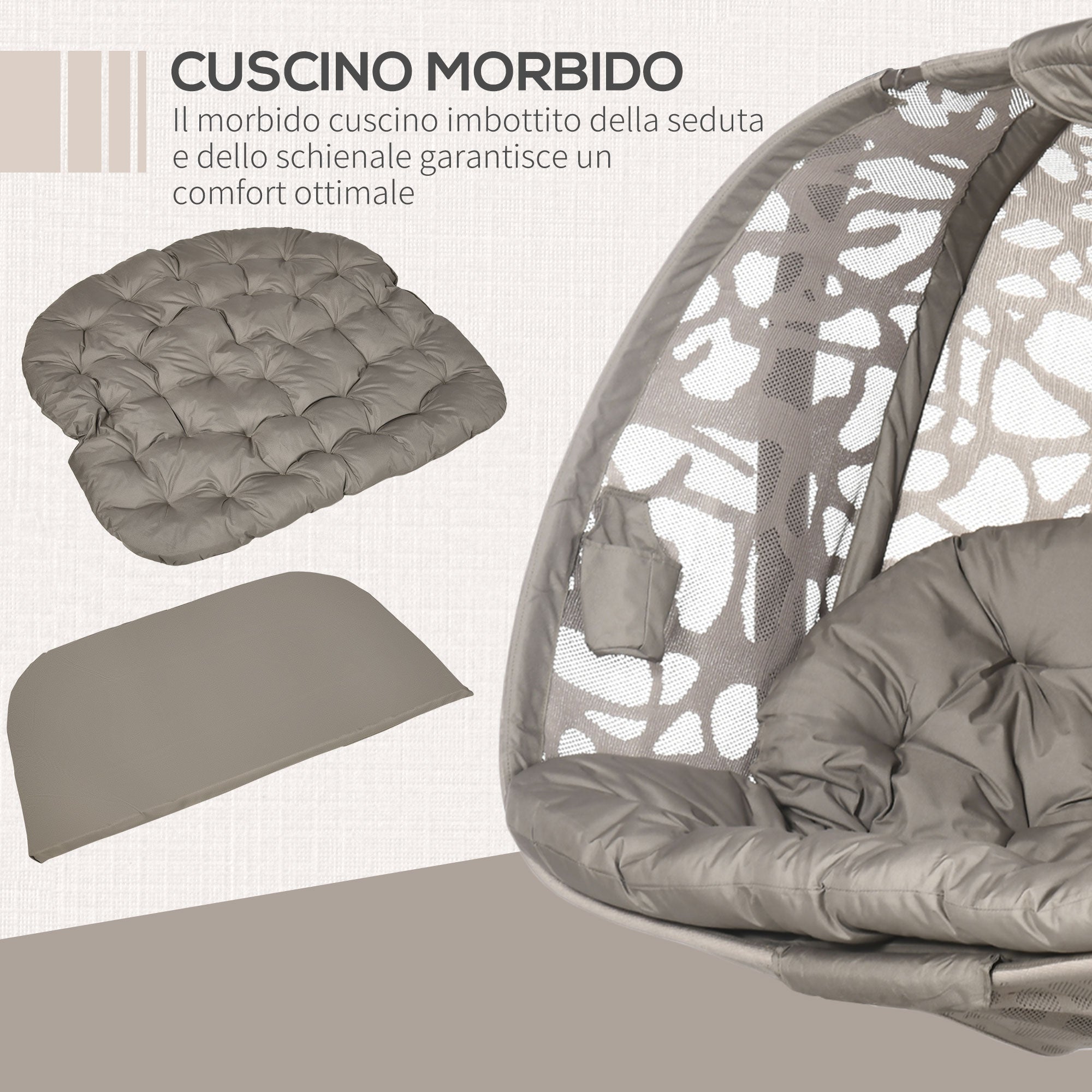 Easycomfort Poltrona Sospesa 2 Posti with 2 Tasche, 2 Cuscini e Cesto Pieghevole, 130x103x172 cm