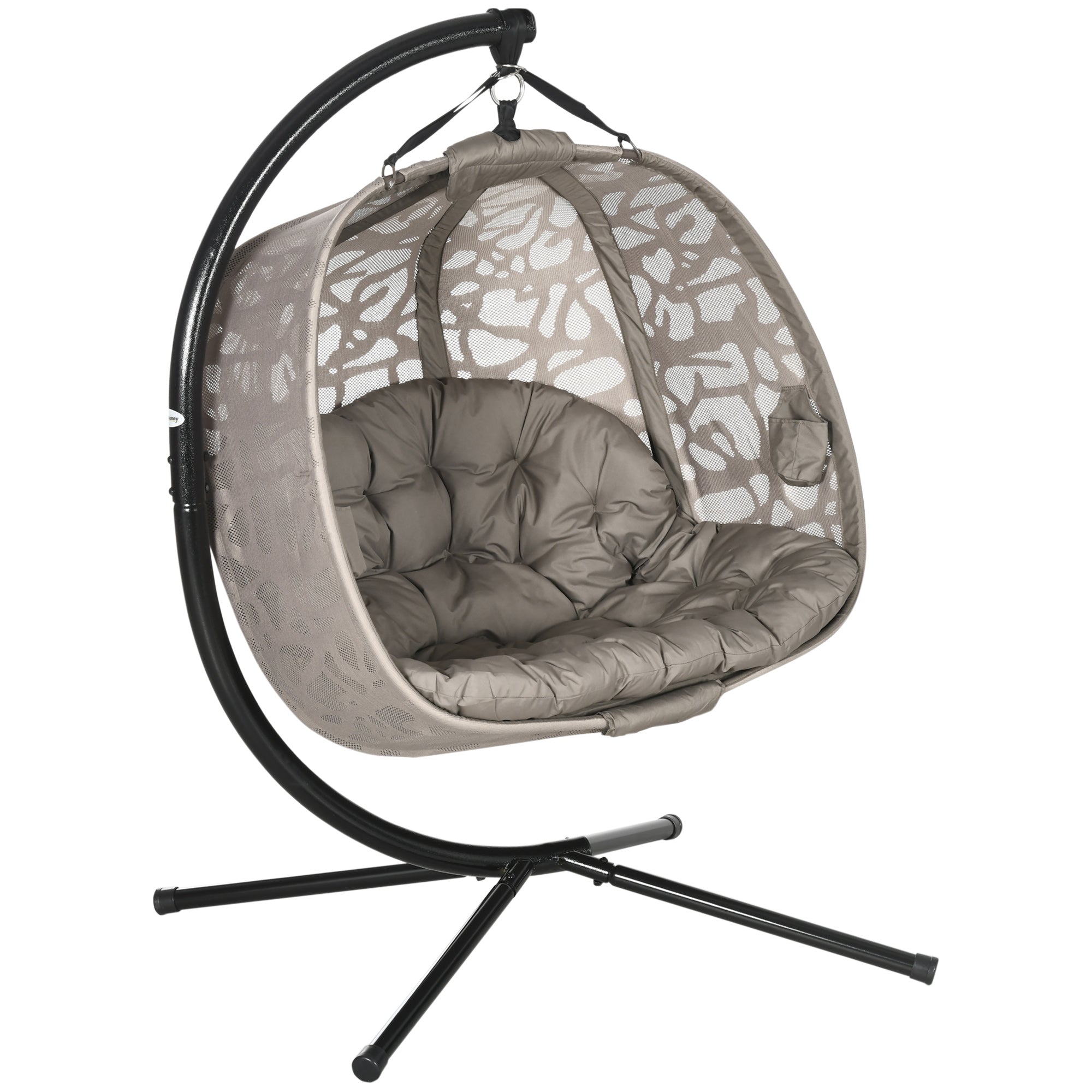 Easycomfort Poltrona Sospesa 2 Posti with 2 Tasche, 2 Cuscini e Cesto Pieghevole, 130x103x172 cm