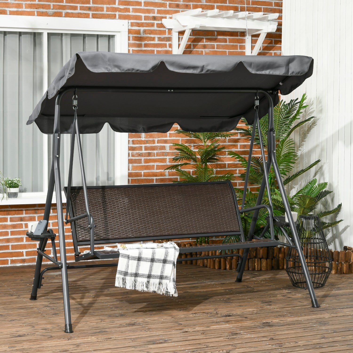 EasyComfort 3-zits tuinschommel PE-rattan en staal 204x112x150 cm