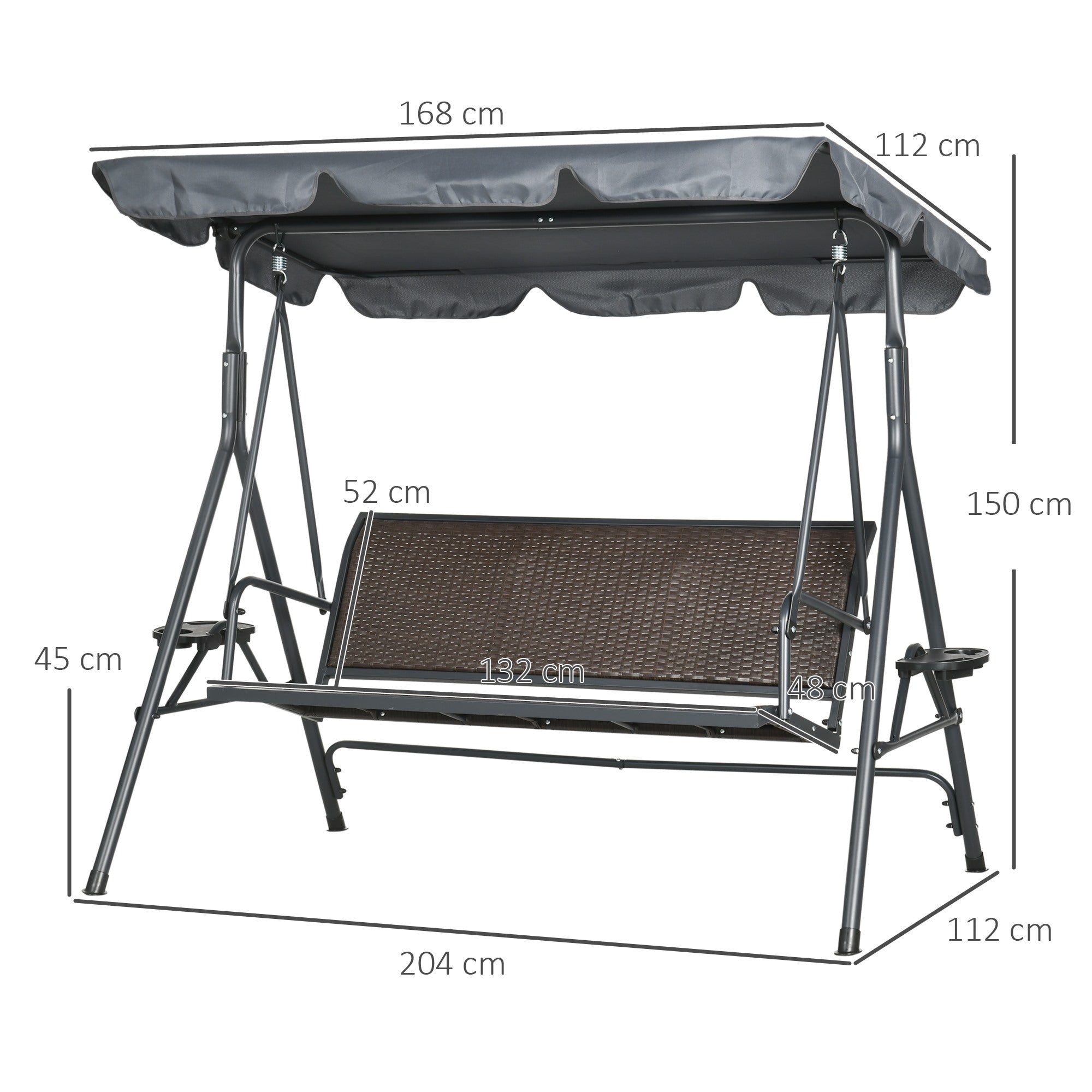 EasyComfort 3-zits tuinschommel PE-rattan en staal 204x112x150 cm