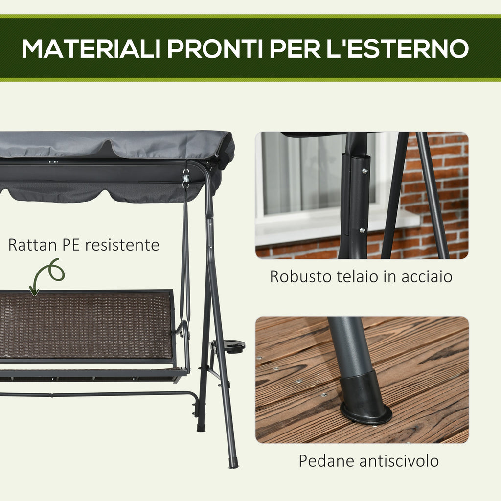 EasyComfort 3-zits tuinschommel PE-rattan en staal 204x112x150 cm
