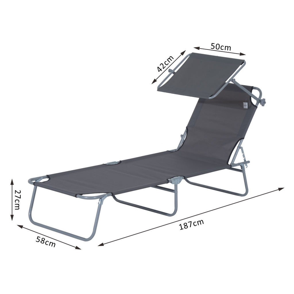 EasyComfort ligbed met zonnescherm en verstelbare rugleuning - grijs