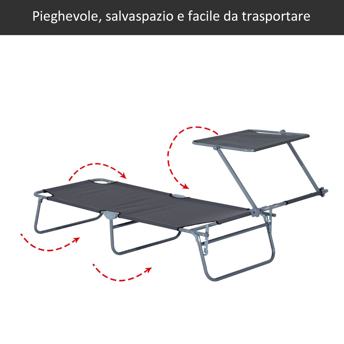 EasyComfort ligbed met zonnescherm en verstelbare rugleuning - grijs