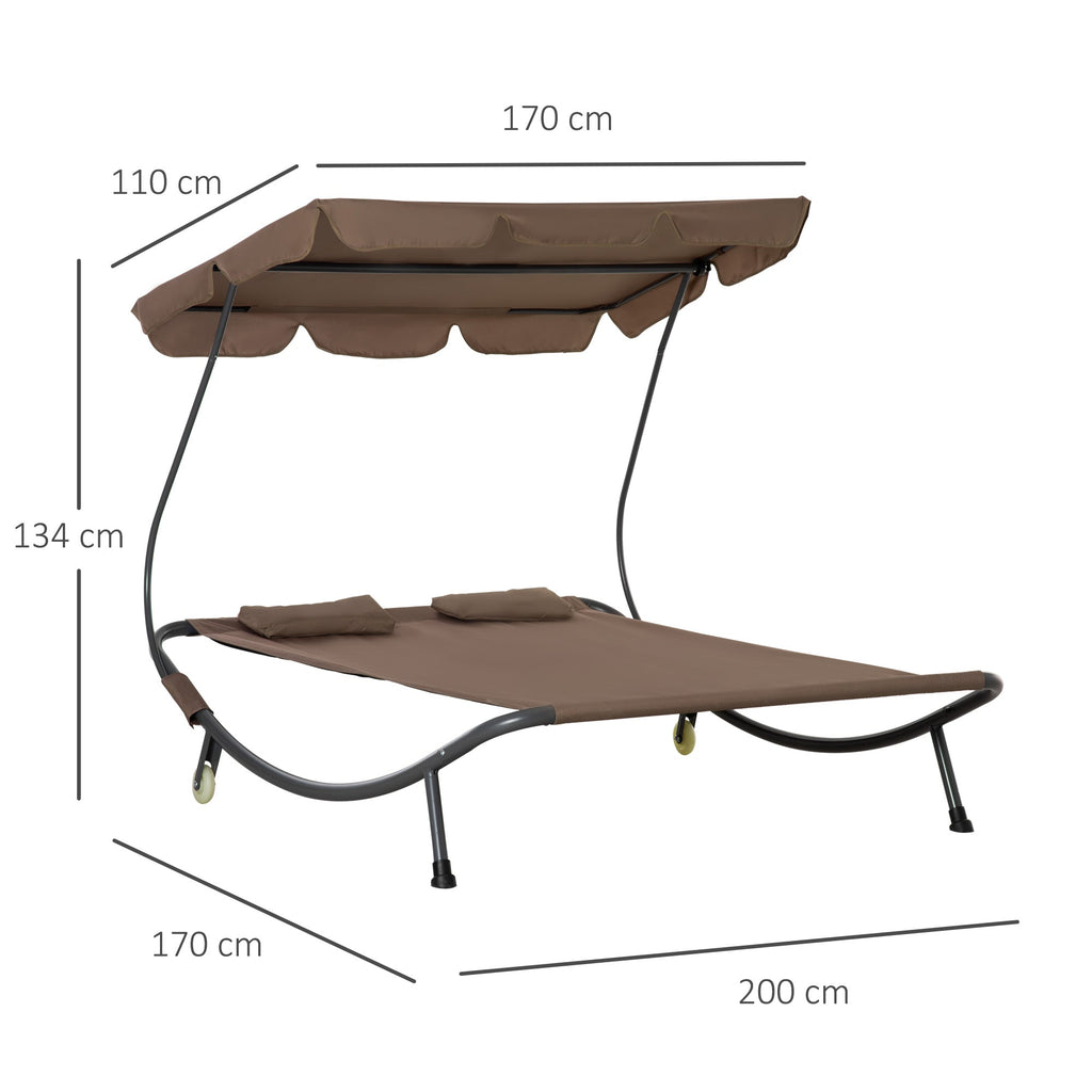Easycomfort Lettino Matrimoniale 2 Posti Parasole Regolabile da Esterno e Giardino 200x175 x134cm Marrone