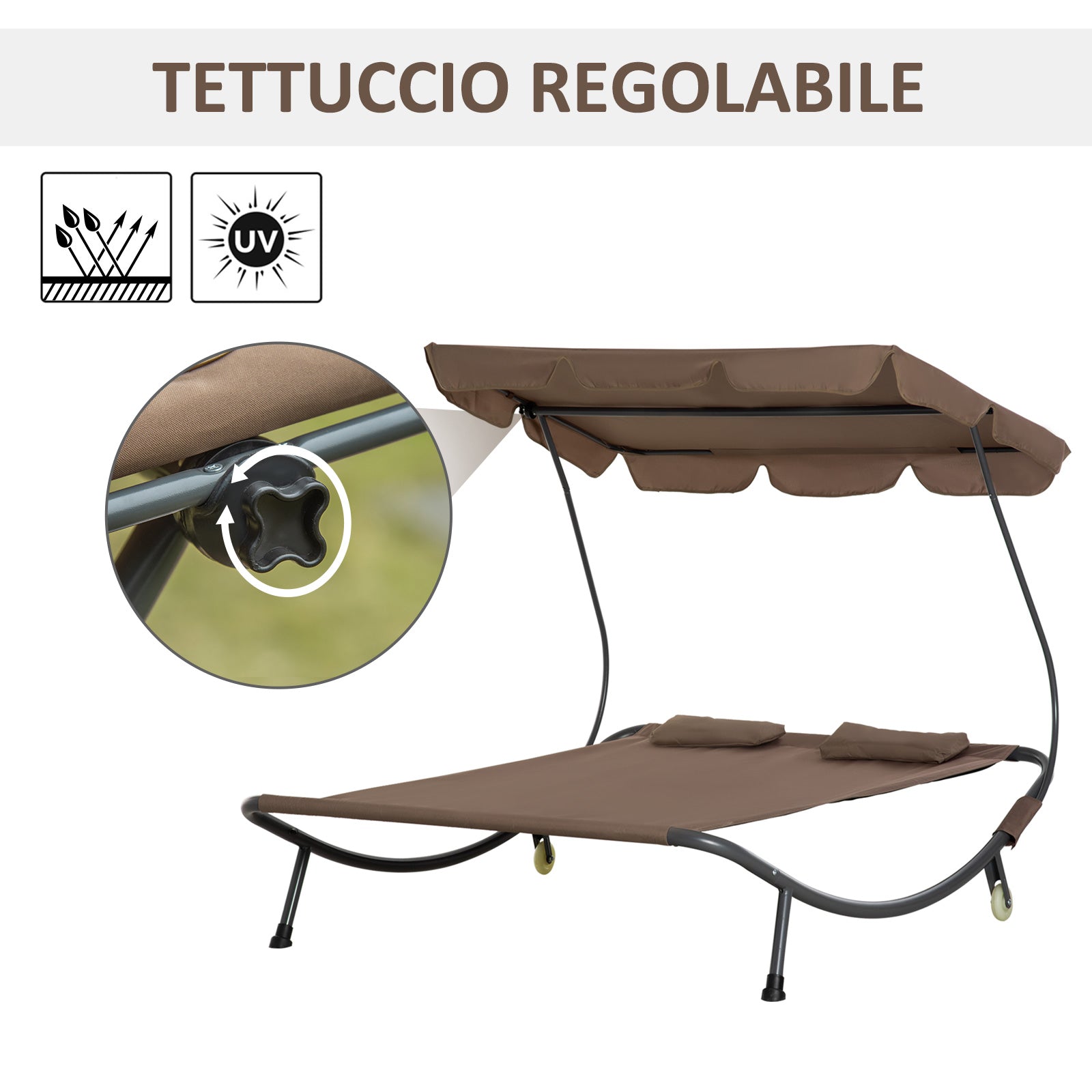 Easycomfort Lettino Matrimoniale 2 Posti Parasole Regolabile da Esterno e Giardino 200x175 x134cm Marrone
