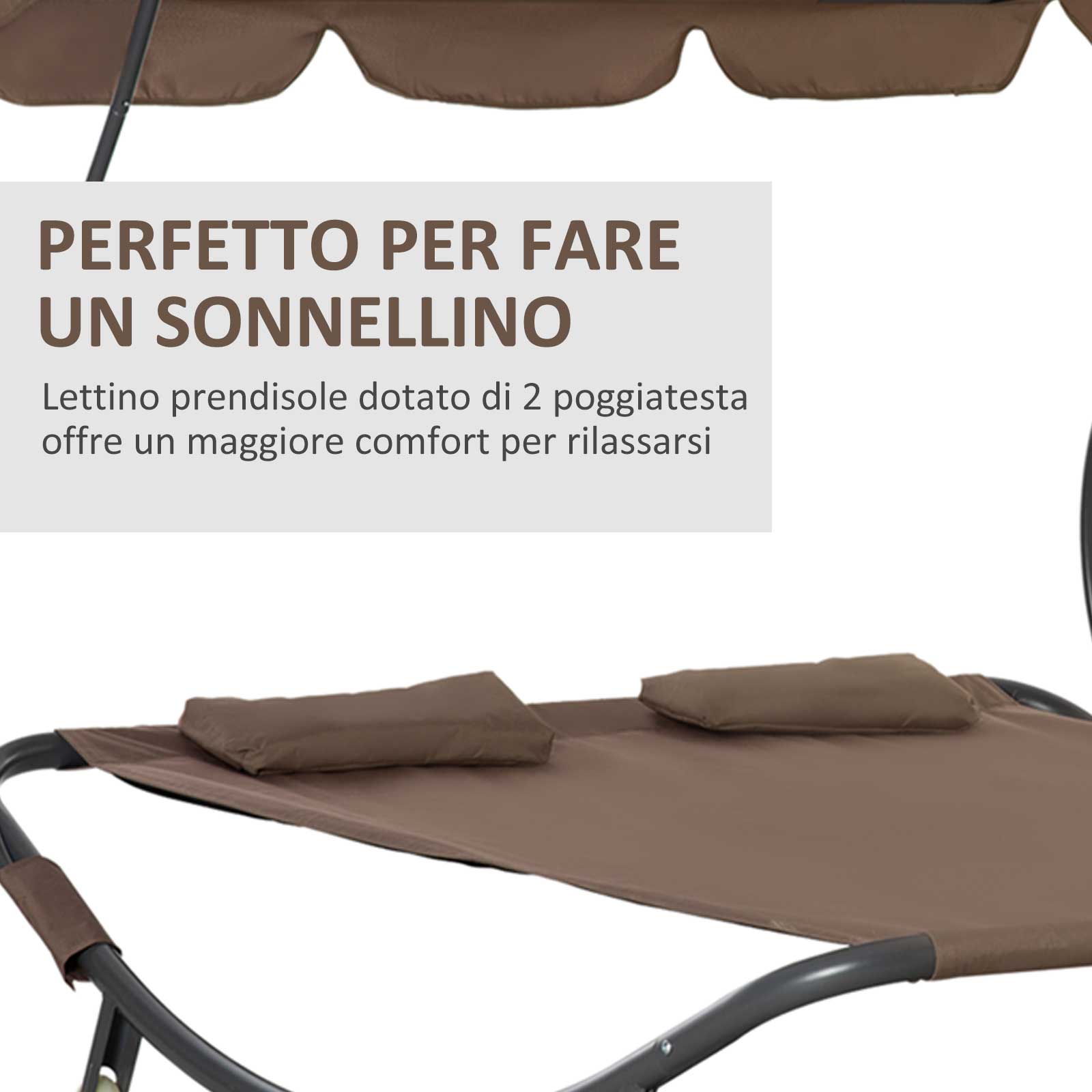 Easycomfort Lettino Matrimoniale 2 Posti Parasole Regolabile da Esterno e Giardino 200x175 x134cm Marrone
