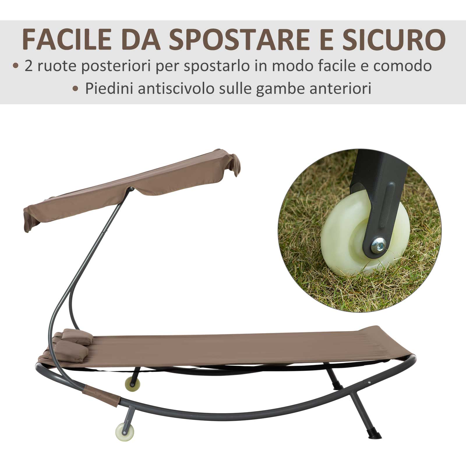 Easycomfort Lettino Matrimoniale 2 Posti Parasole Regolabile da Esterno e Giardino 200x175 x134cm Marrone