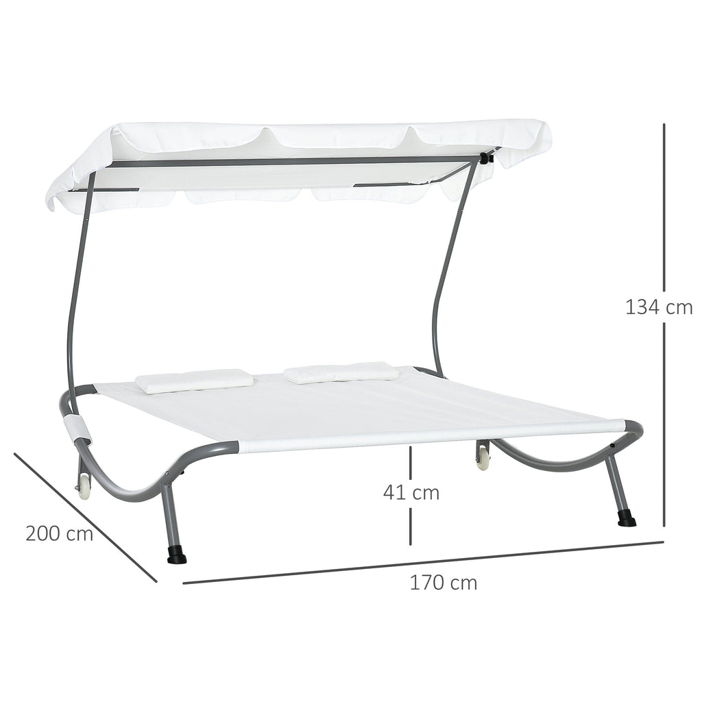 EASYCOMFORT Double tweepersoons ligbed met verstelbare luifel 200×170×134 cm crème
