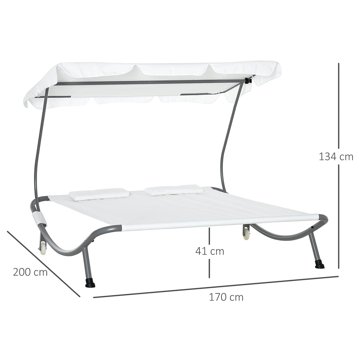 EASYCOMFORT Double tweepersoons ligbed met verstelbare luifel 200×170×134 cm crème