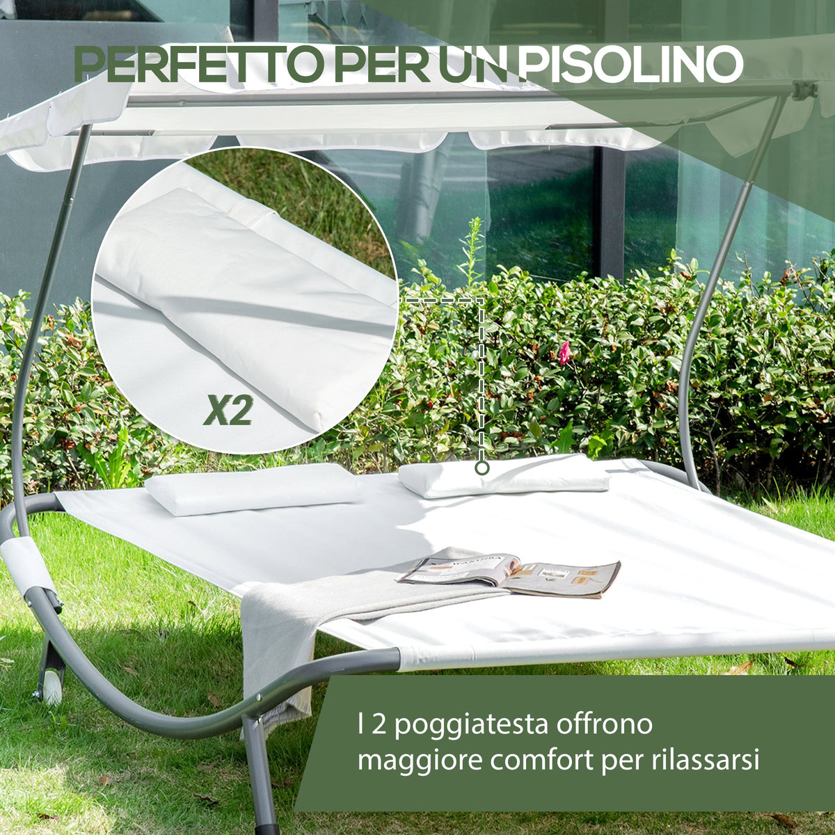 EASYCOMFORT Double tweepersoons ligbed met verstelbare luifel 200×170×134 cm crème