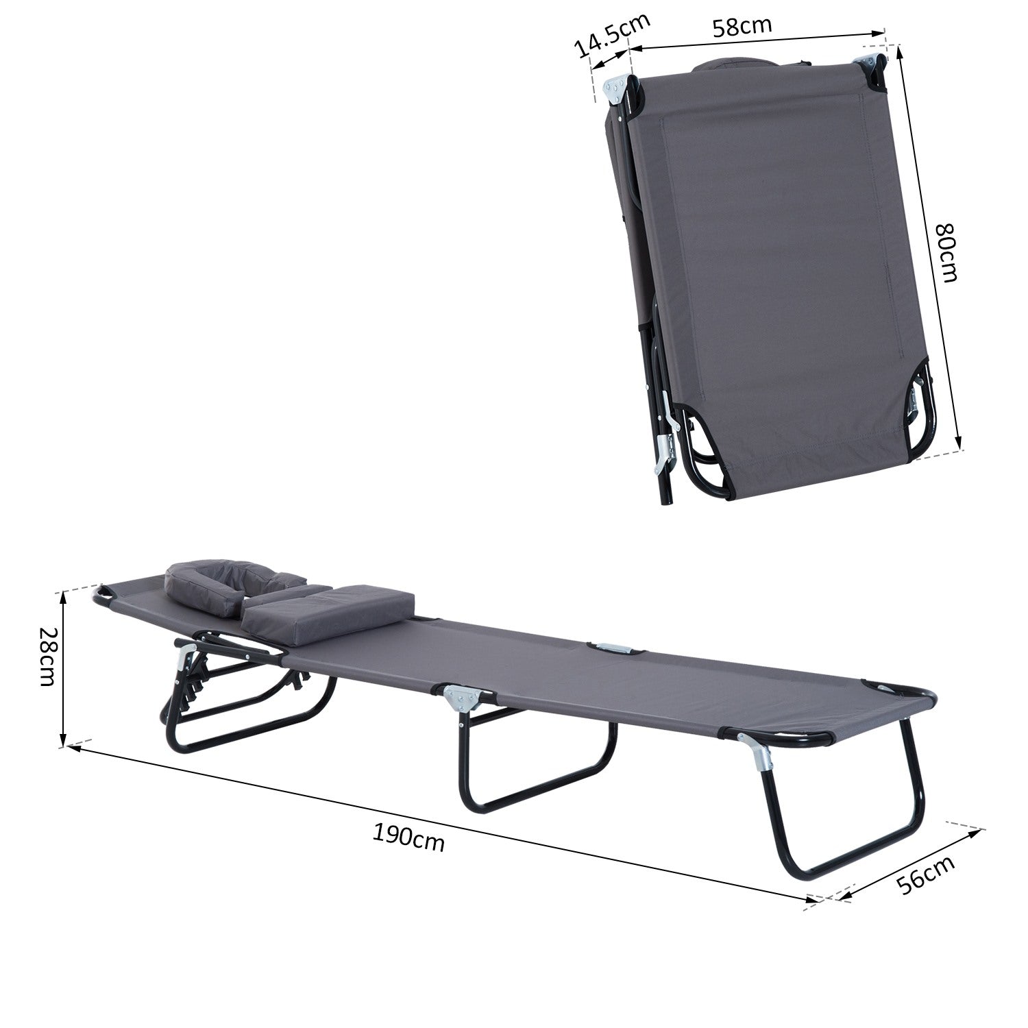EASYCOMFORT Folding Outdoor Deck Chair with Face Hole and Cushions, Sun Lounger for Garden, Beach and Camping, Gray
