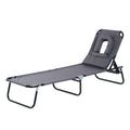 EASYCOMFORT Folding Outdoor Deck Chair with Face Hole and Cushions, Sun Lounger for Garden, Beach and Camping, Gray