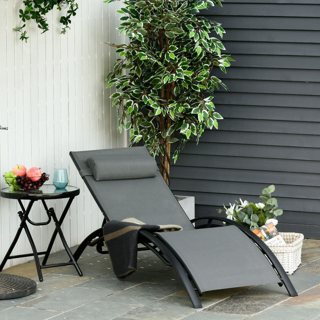 EASYCOMFORT Garden Deckchair Reclining on 5 Levels with Removable Cushion in Aluminum and Gray Texteline