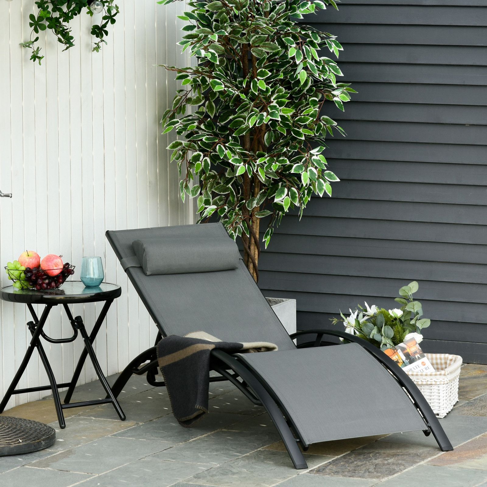 EASYCOMFORT Garden Deckchair Reclining on 5 Levels with Removable Cushion in Aluminum and Gray Texteline