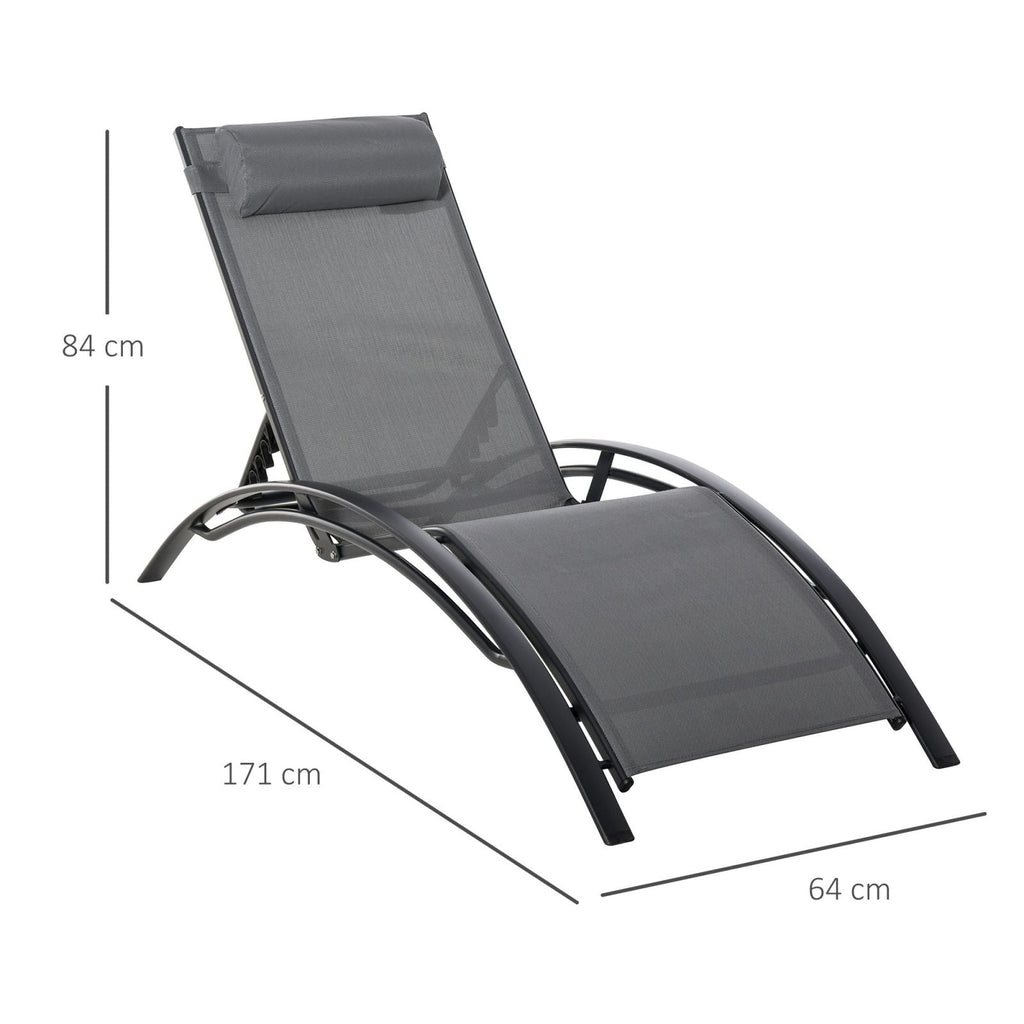 EASYCOMFORT Garden Deckchair Reclining on 5 Levels with Removable Cushion in Aluminum and Gray Texteline