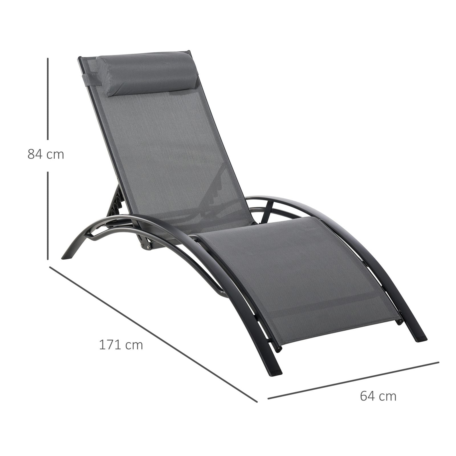 EASYCOMFORT Garden Deckchair Reclining on 5 Levels with Removable Cushion in Aluminum and Gray Texteline