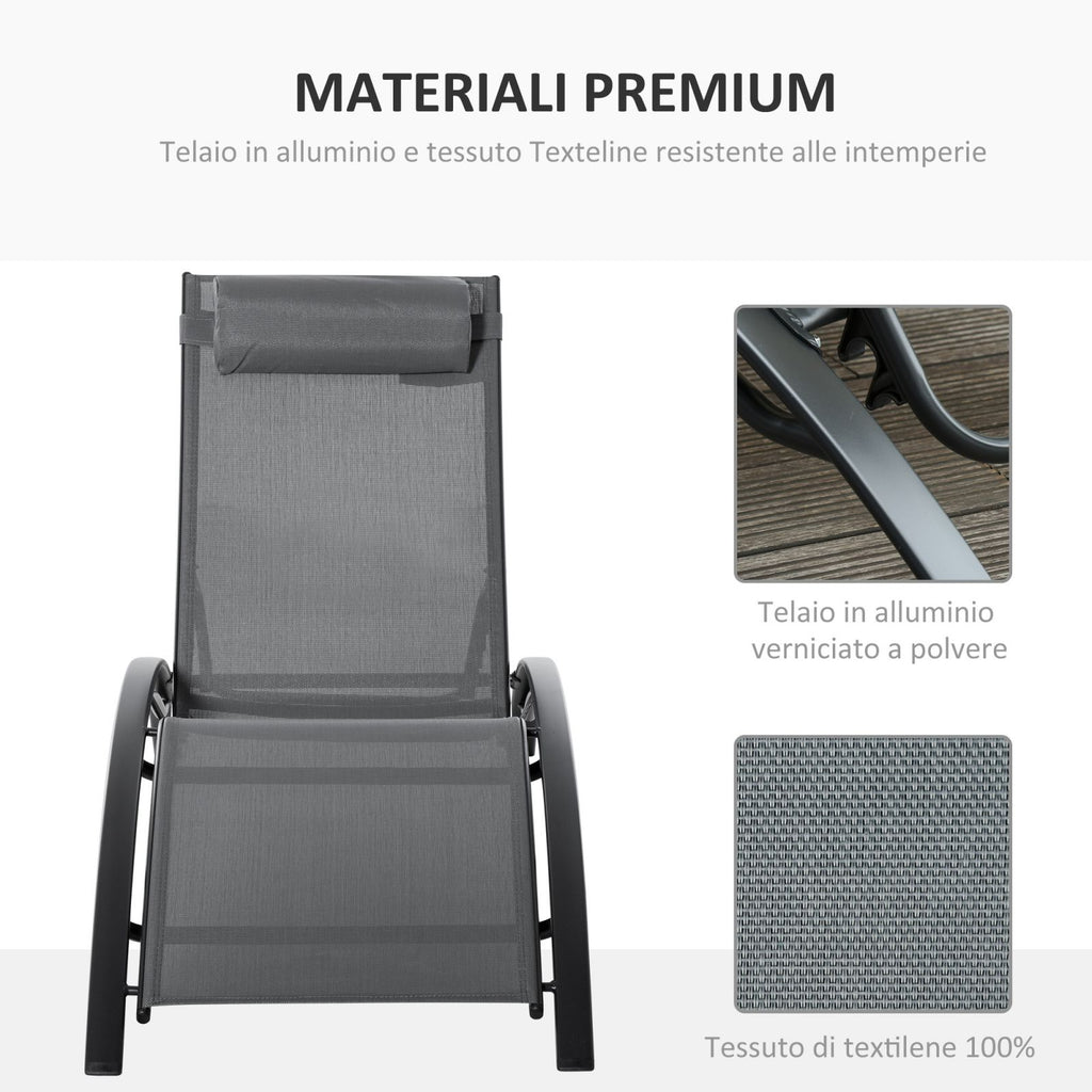 EASYCOMFORT Garden Deckchair Reclining on 5 Levels with Removable Cushion in Aluminum and Gray Texteline