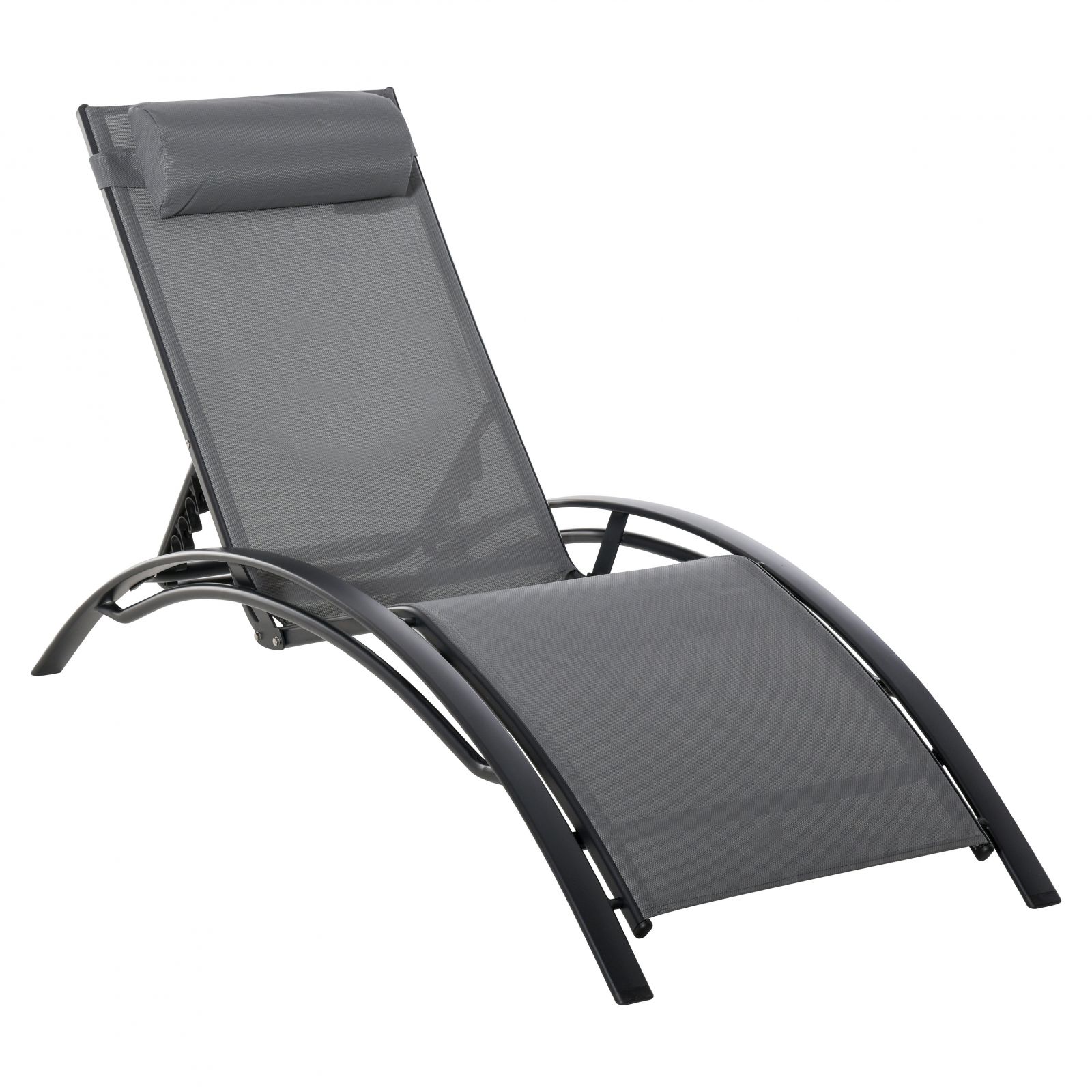 EASYCOMFORT Garden Deckchair Reclining on 5 Levels with Removable Cushion in Aluminum and Gray Texteline