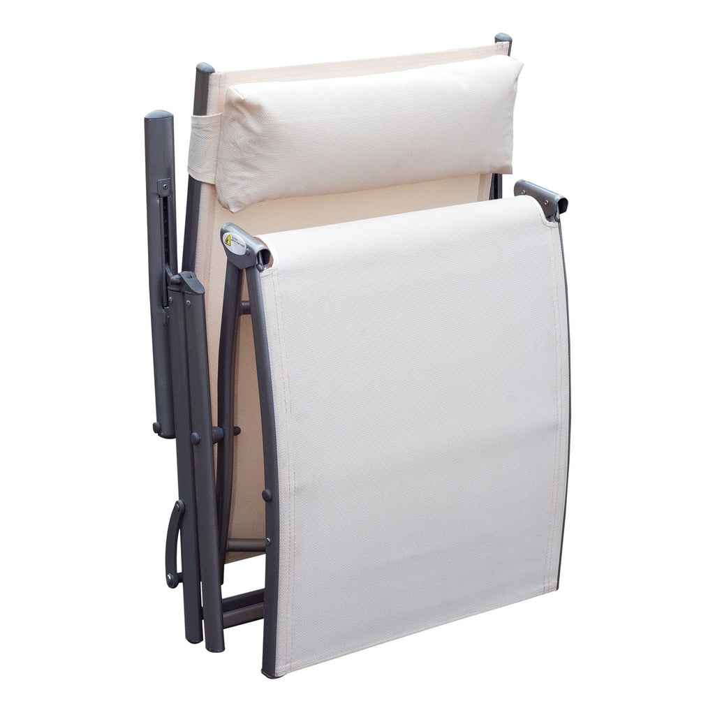 EASYCOMFORT Folding Relaxing Reclining Sun Lounger with Beige Cushion