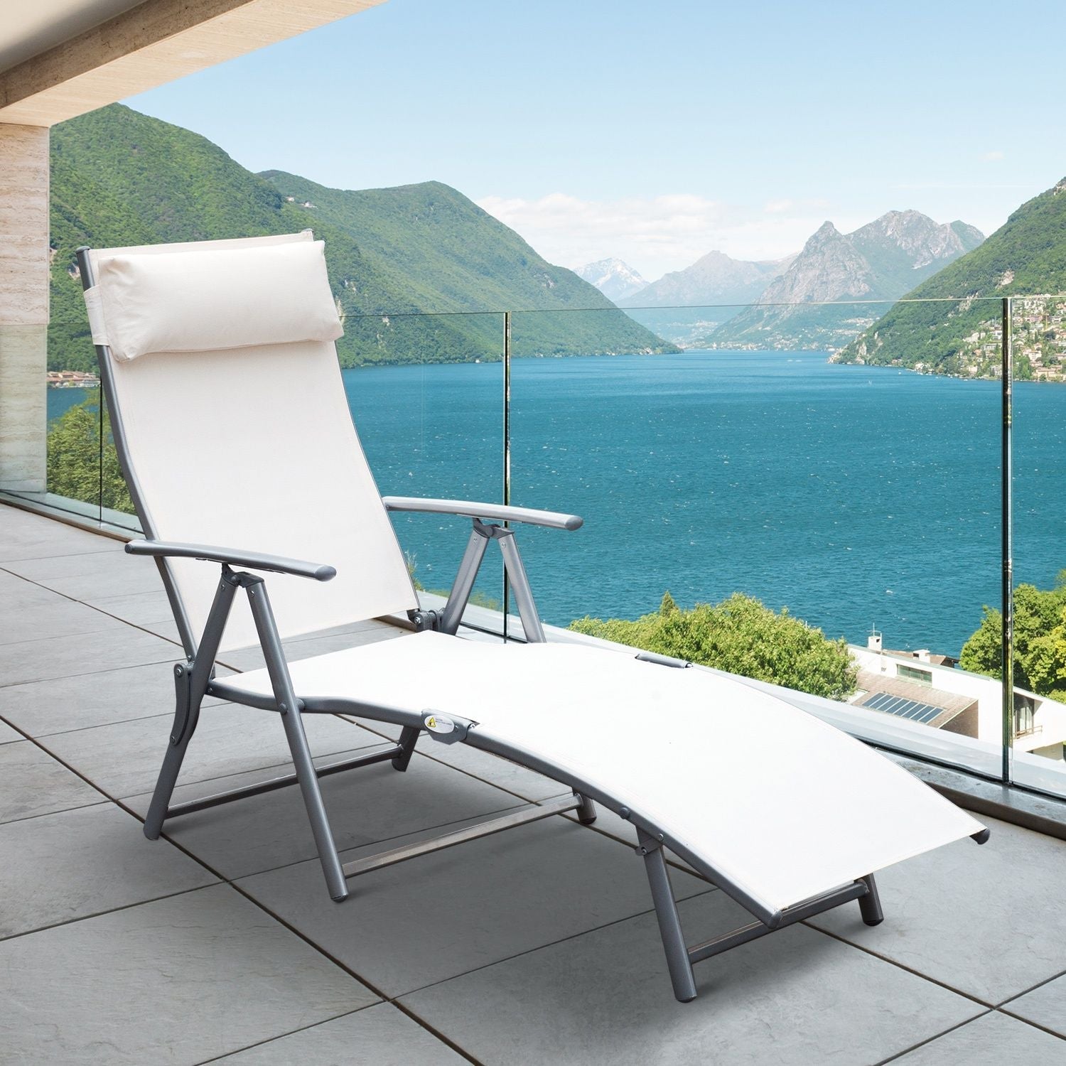 EASYCOMFORT Folding Relaxing Reclining Sun Lounger with Beige Cushion