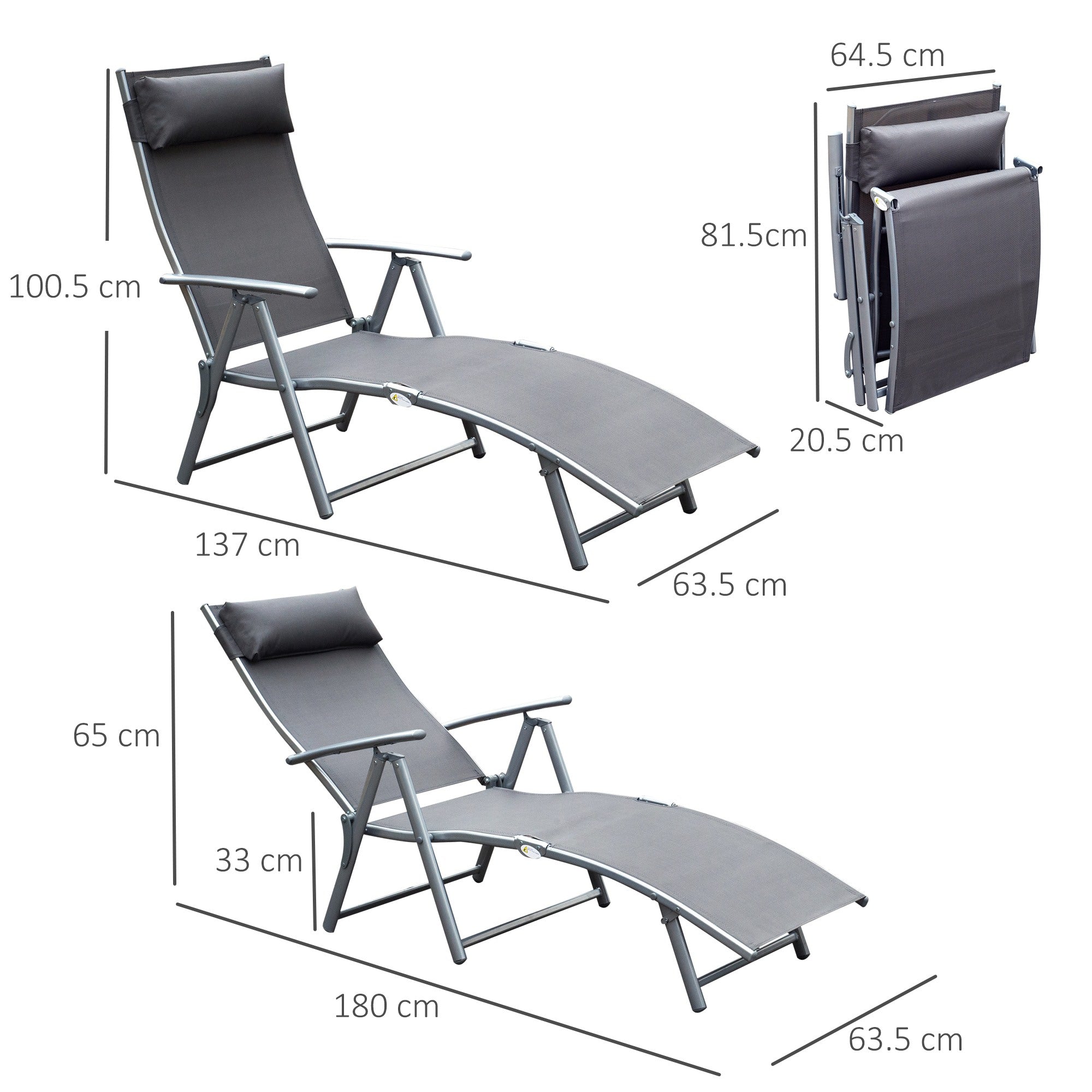 EasyComfort Vouw-ligstoel met kussen, 7 standen, 137x63.5x100.5cm
