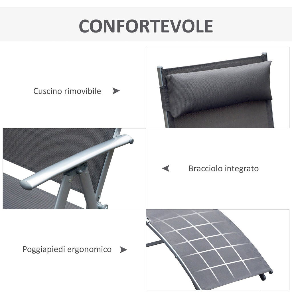EasyComfort Vouw-ligstoel met kussen, 7 standen, 137x63.5x100.5cm