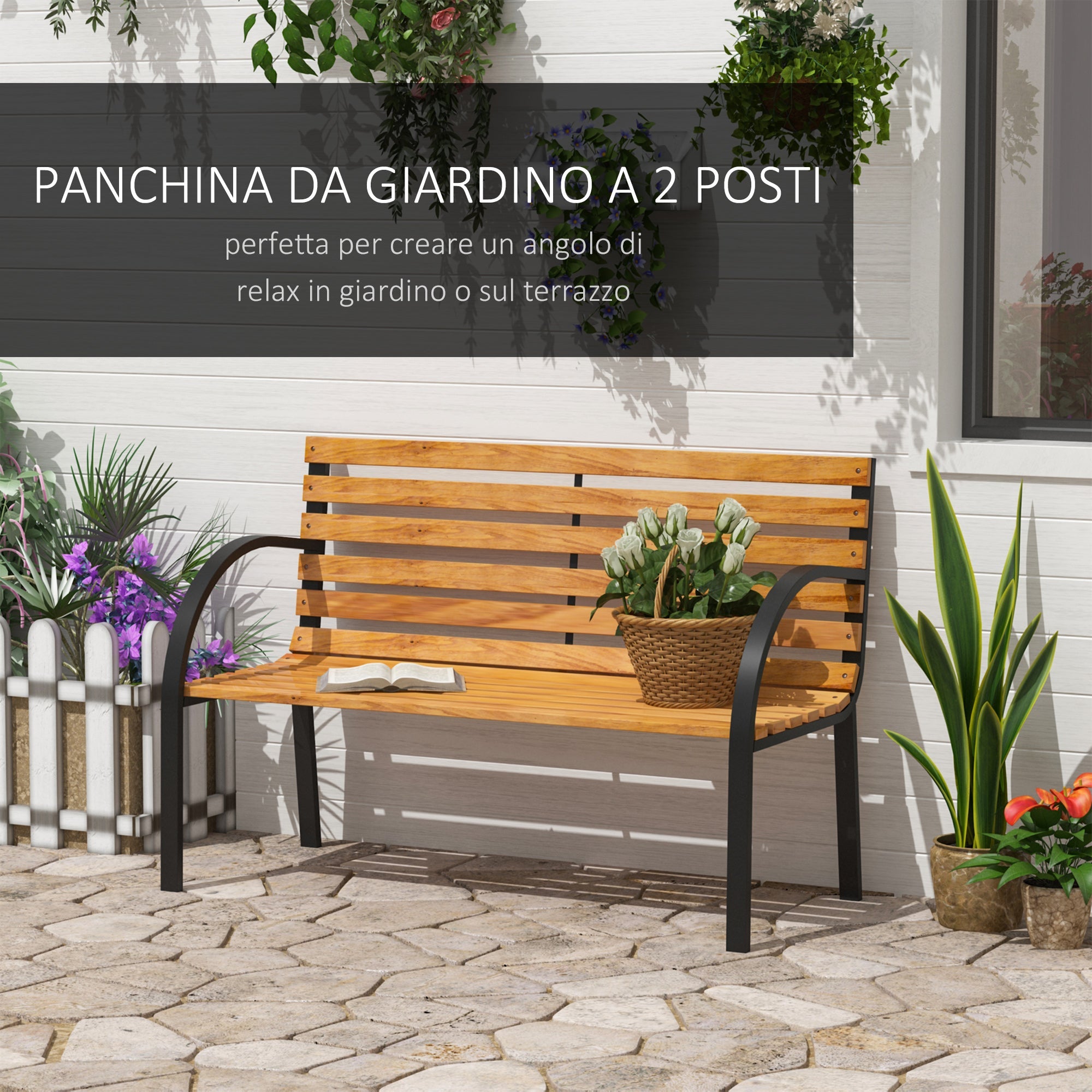 EASYCOMFORT 2-Seater Wooden Bench Outdoor Garden Balcony Bench