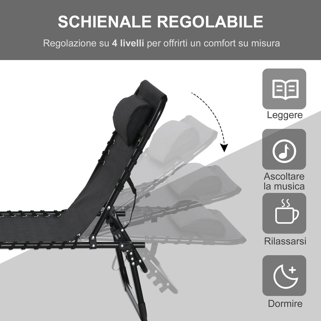 Easycomfort Lettino Prendisole in Acciaio e Tessuto Traspirante with Schienale Reclinabile, 197x58x30 cm, black