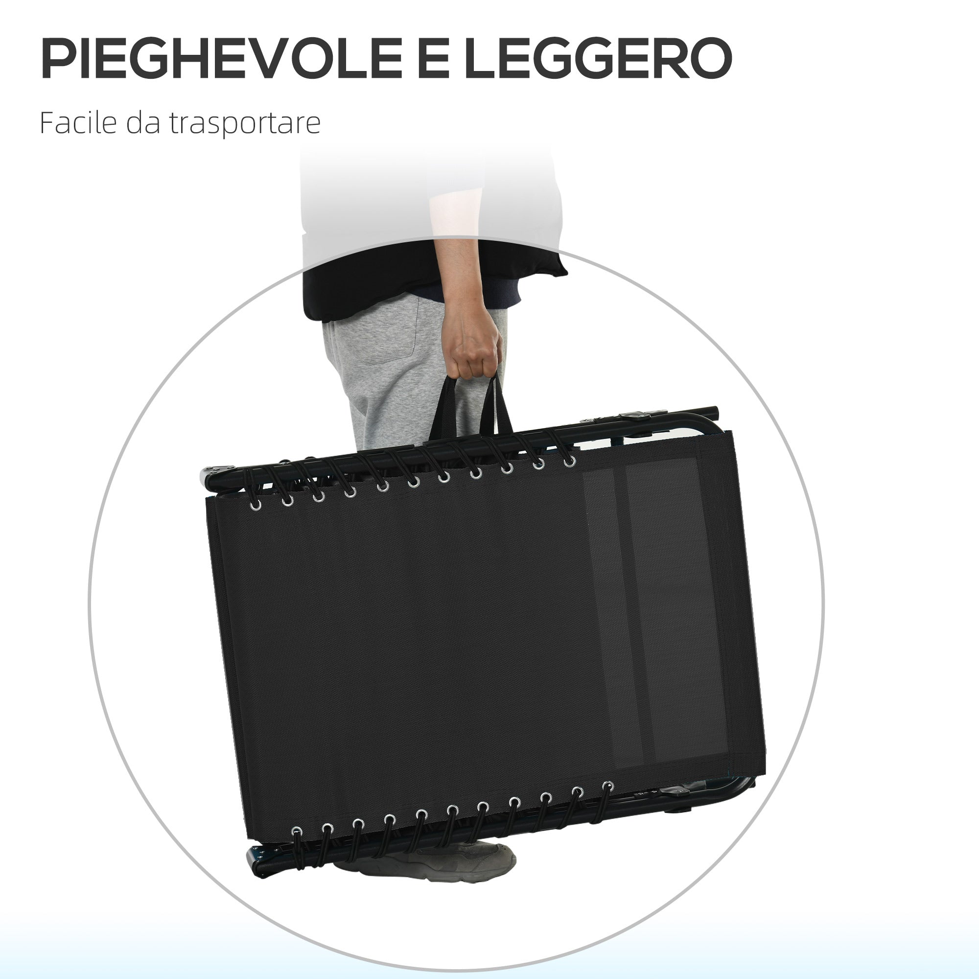 Easycomfort Lettino Prendisole in Acciaio e Tessuto Traspirante with Schienale Reclinabile, 197x58x30 cm, black