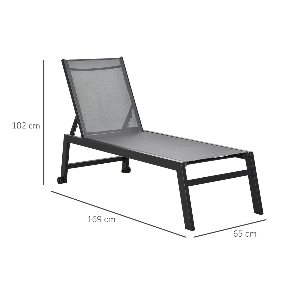 EasyComfort Ligstoel aluminium met textileen, verstelbare rugleuning, 169x65x102 cm
