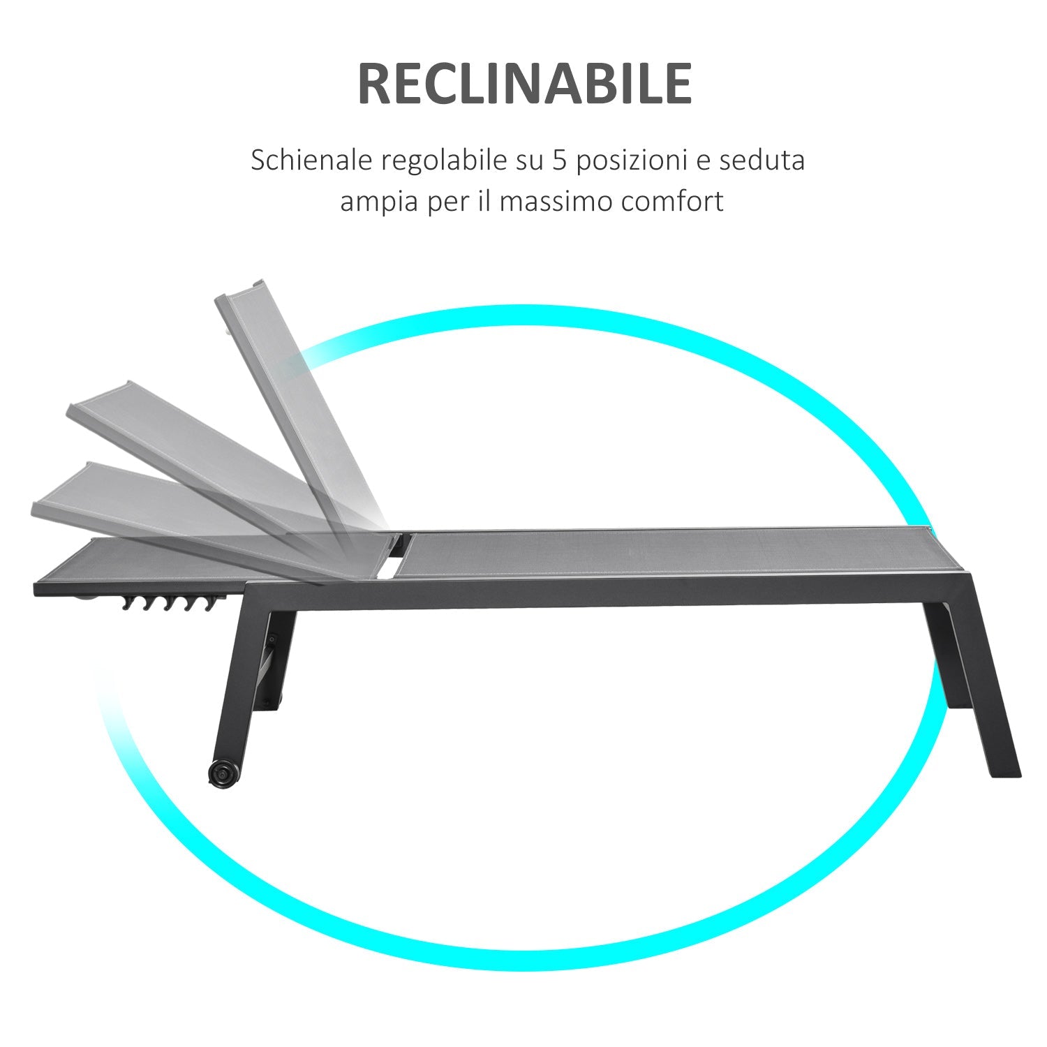 EasyComfort Ligstoel aluminium met textileen, verstelbare rugleuning, 169x65x102 cm