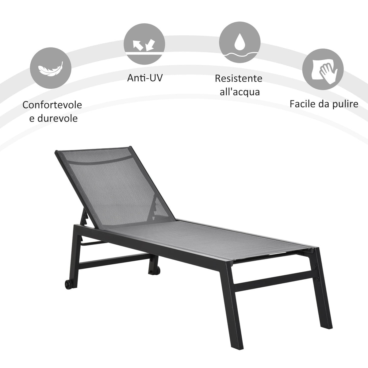 EasyComfort Ligstoel aluminium met textileen, verstelbare rugleuning, 169x65x102 cm