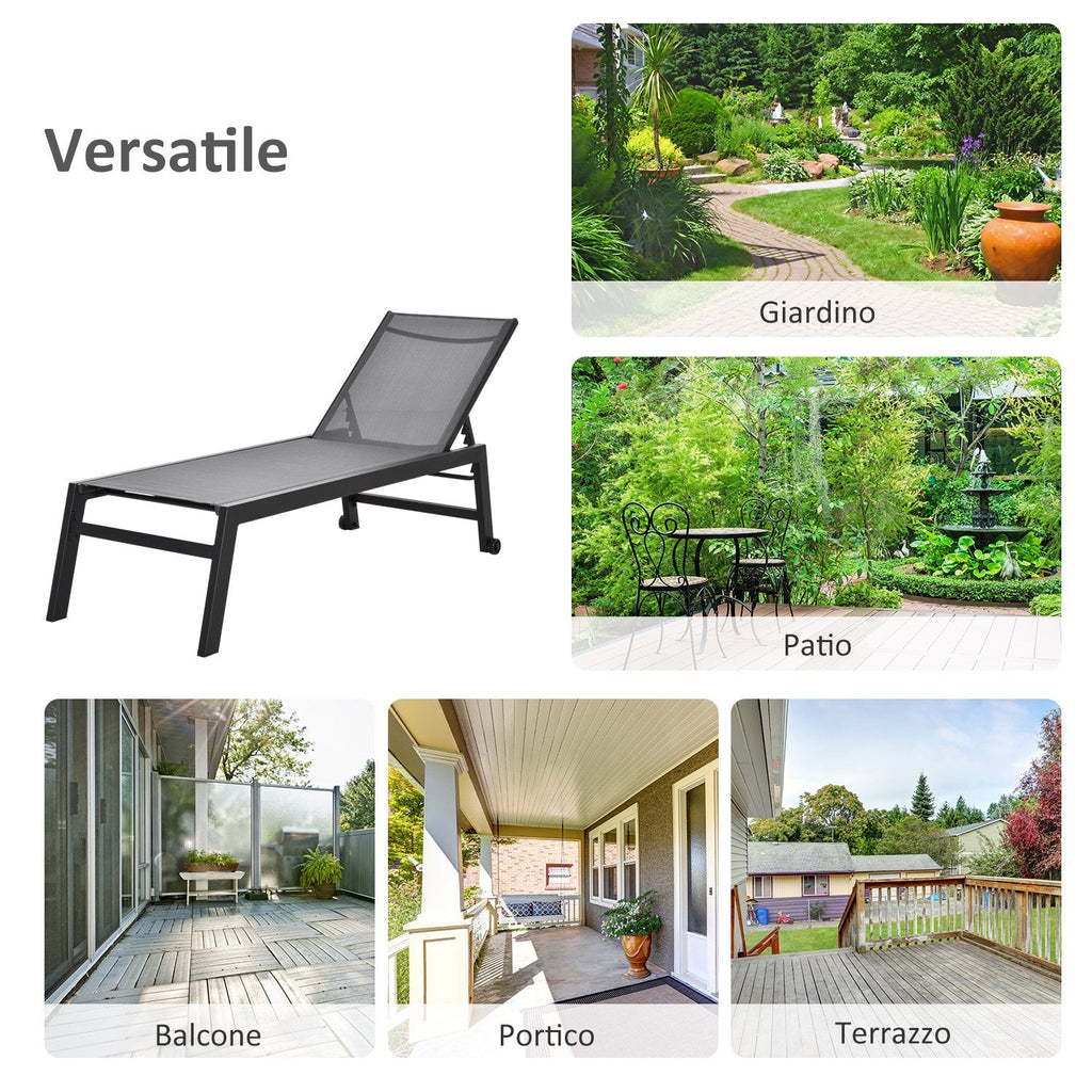 EasyComfort Ligstoel aluminium met textileen, verstelbare rugleuning, 169x65x102 cm