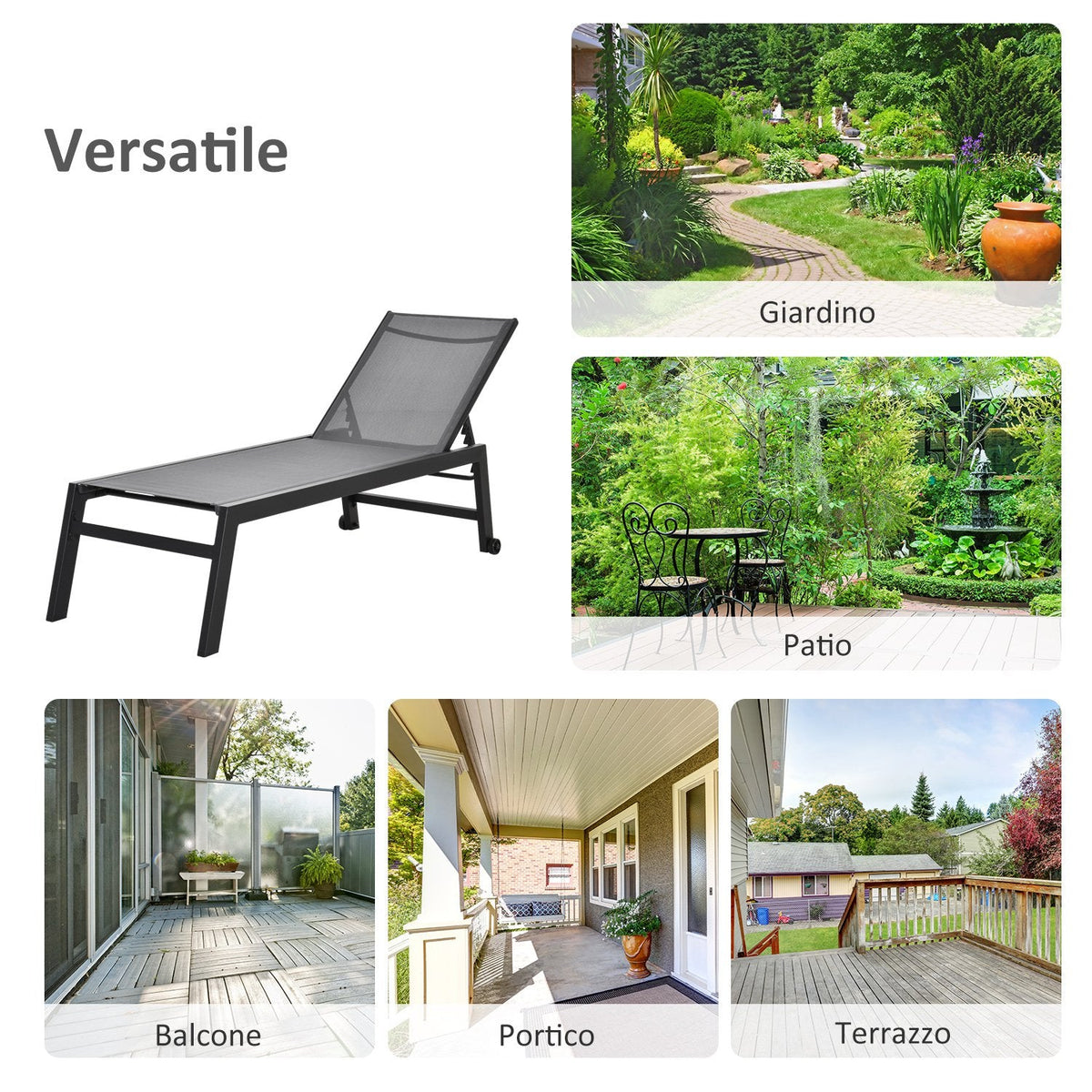 EasyComfort Ligstoel aluminium met textileen, verstelbare rugleuning, 169x65x102 cm
