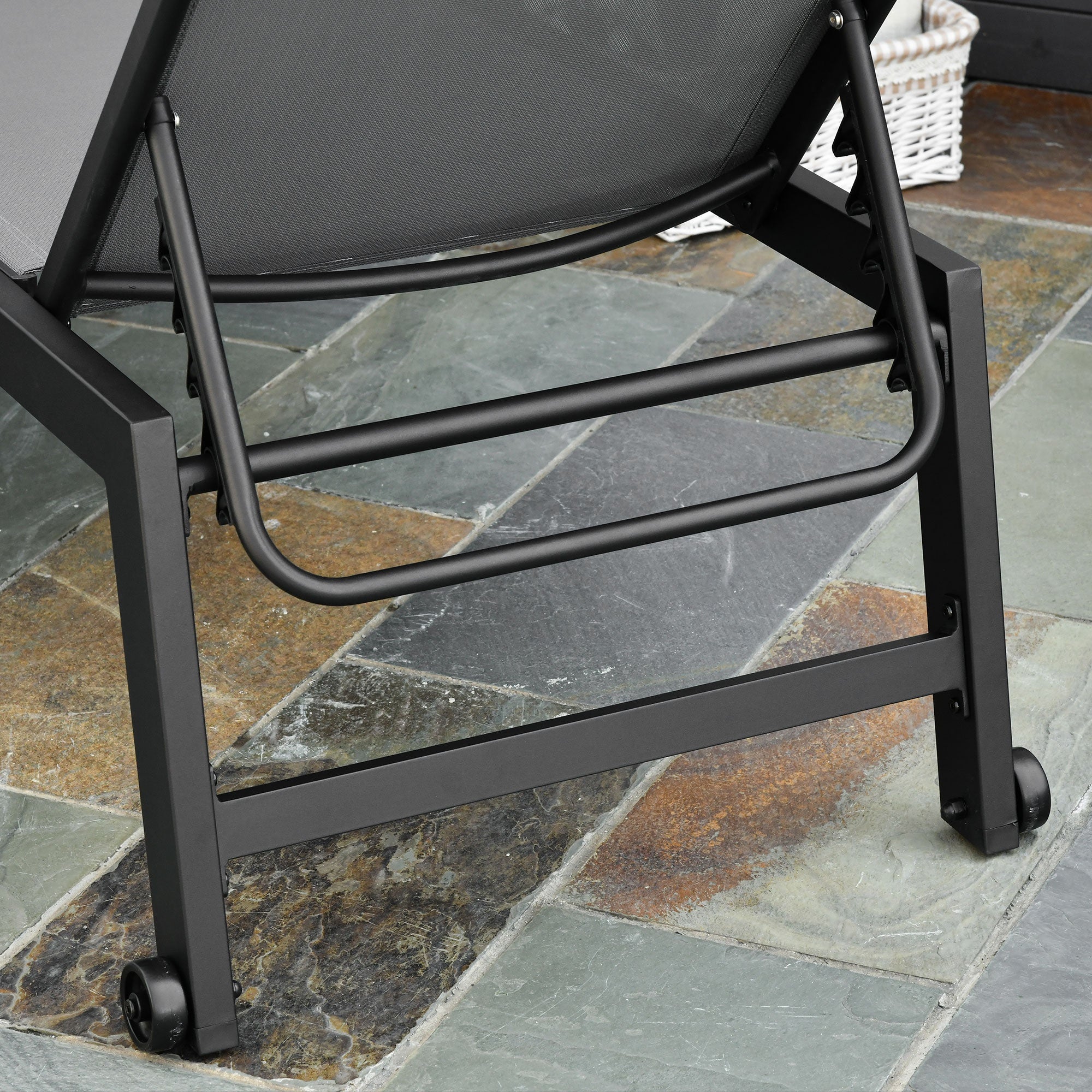 EASYCOMFORT Sun Lounger in Aluminum and Texteline Adjustable Backrest, Gray and Black, 2 Wheels 169x65x102cm