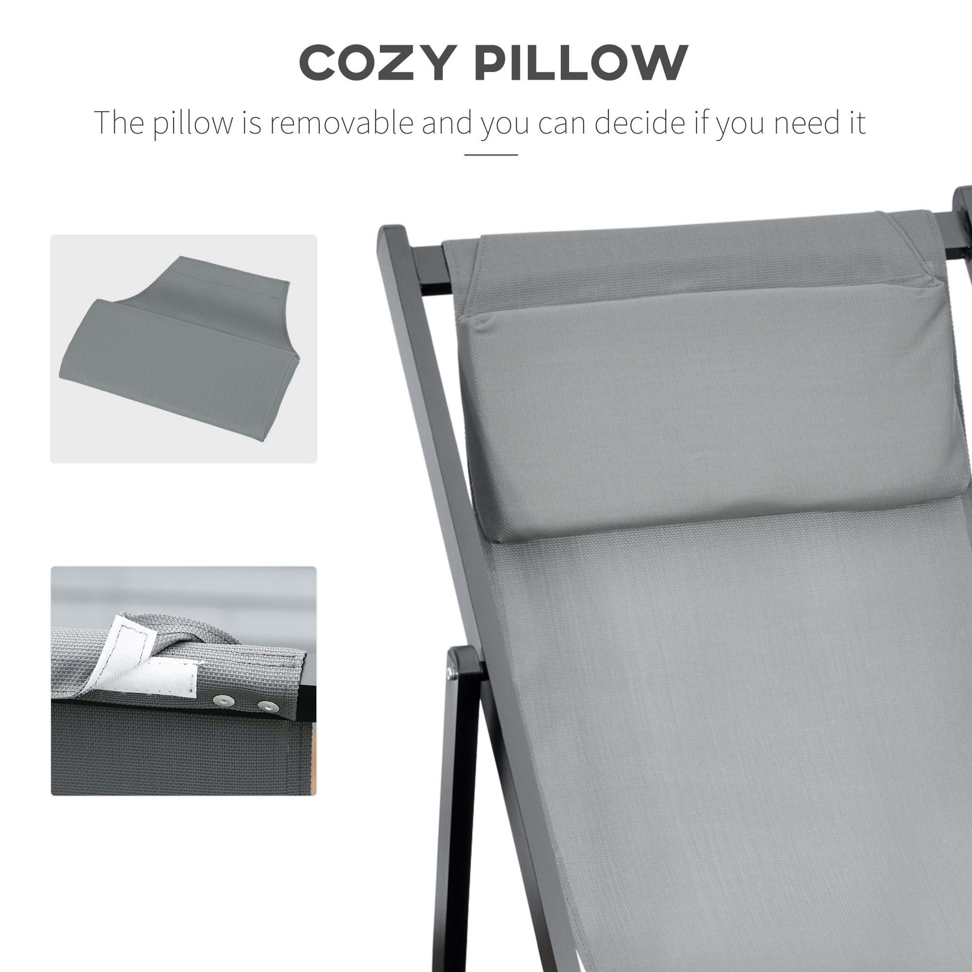 Easycomfort Set 2 Sedie Poltrona Sdraio da Esterni, Pieghevoli e Reclinabili, in Alluminio, Grigio, 96.5 x 58 x 91.5cm