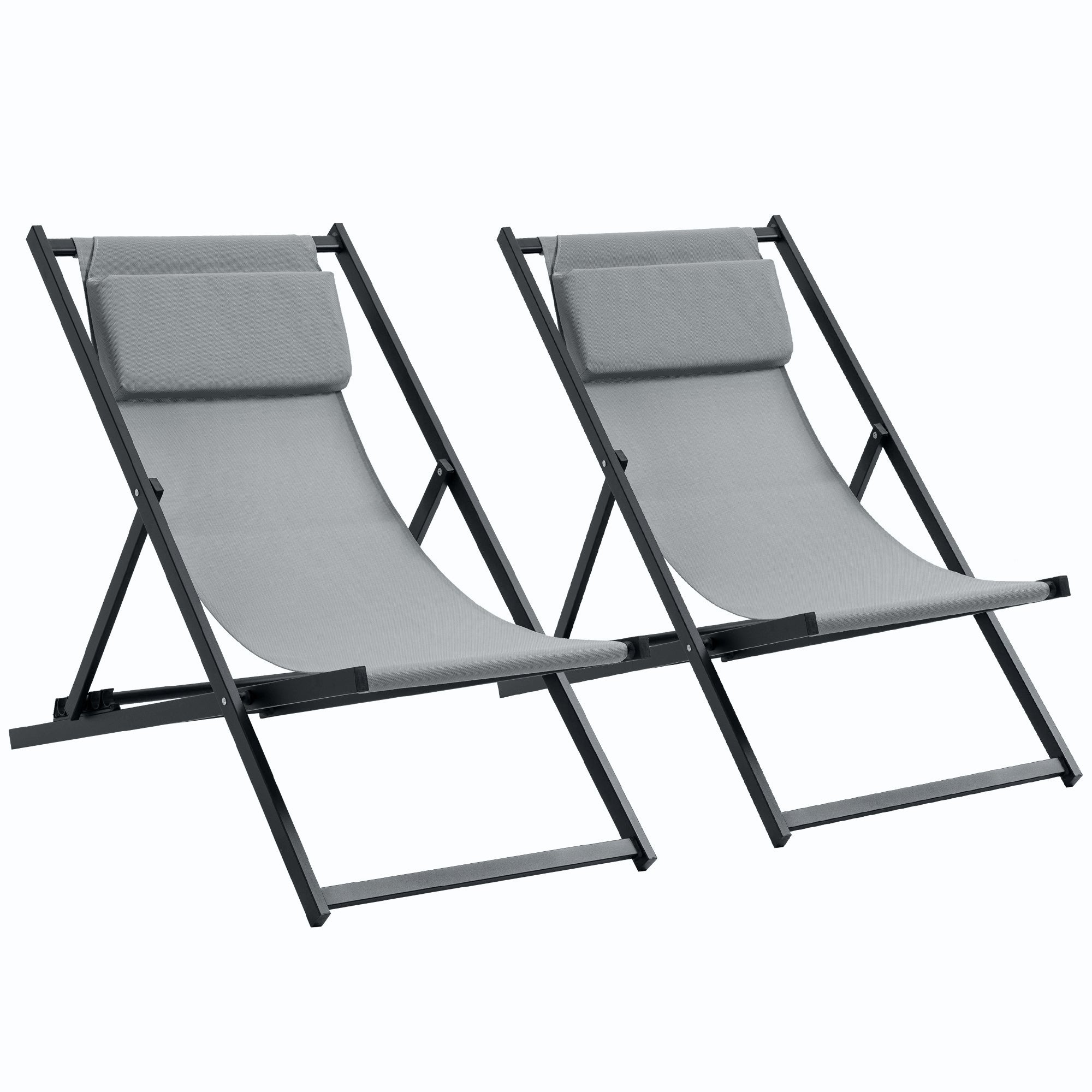 Easycomfort Set 2 Sedie Poltrona Sdraio da Esterni, Pieghevoli e Reclinabili, in Alluminio, Grigio, 96.5 x 58 x 91.5cm