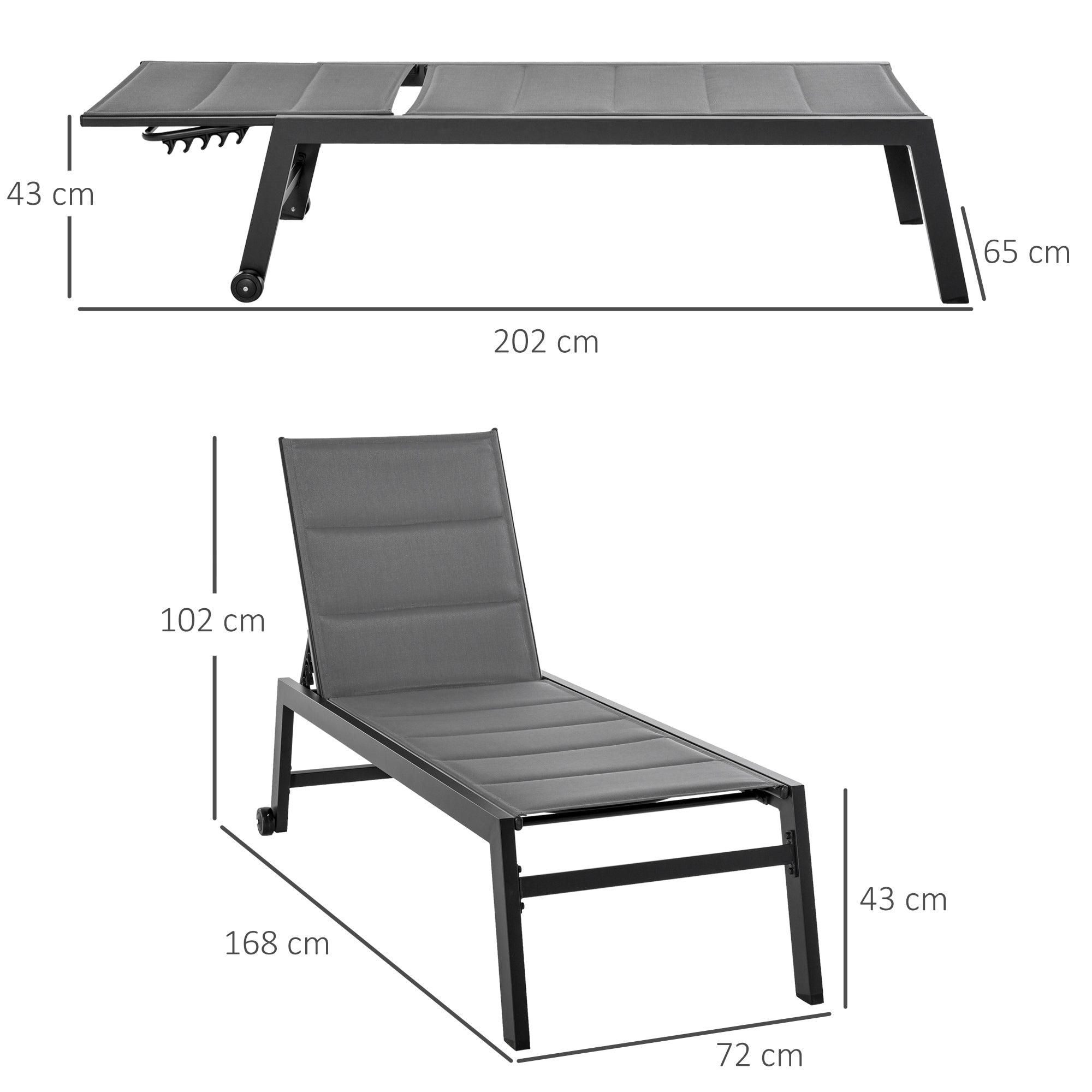 EASYCOMFORT Ligstoel 5-standen 72x168x102 cm Grijs